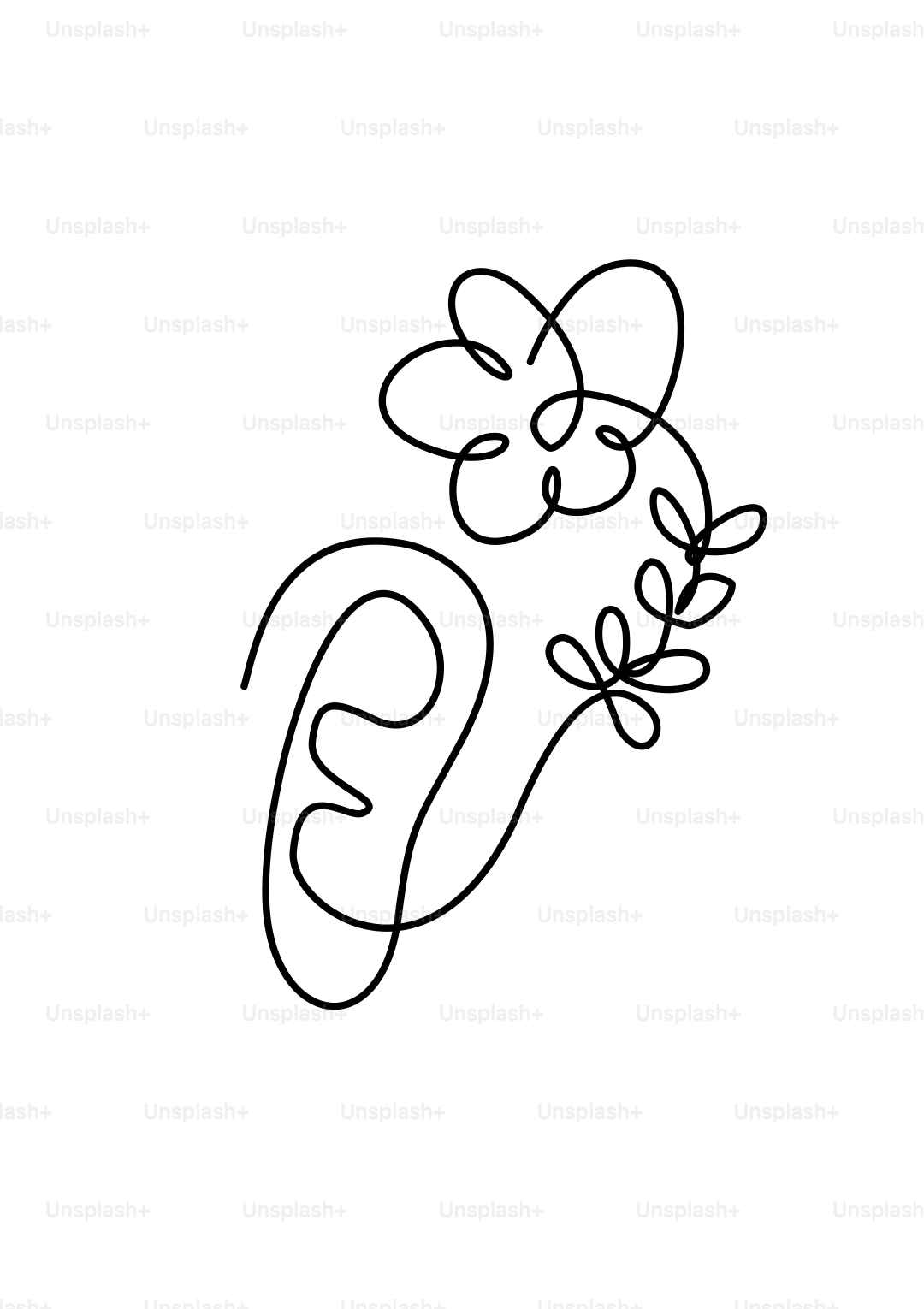 Minimalist line art of an ear with flowers.