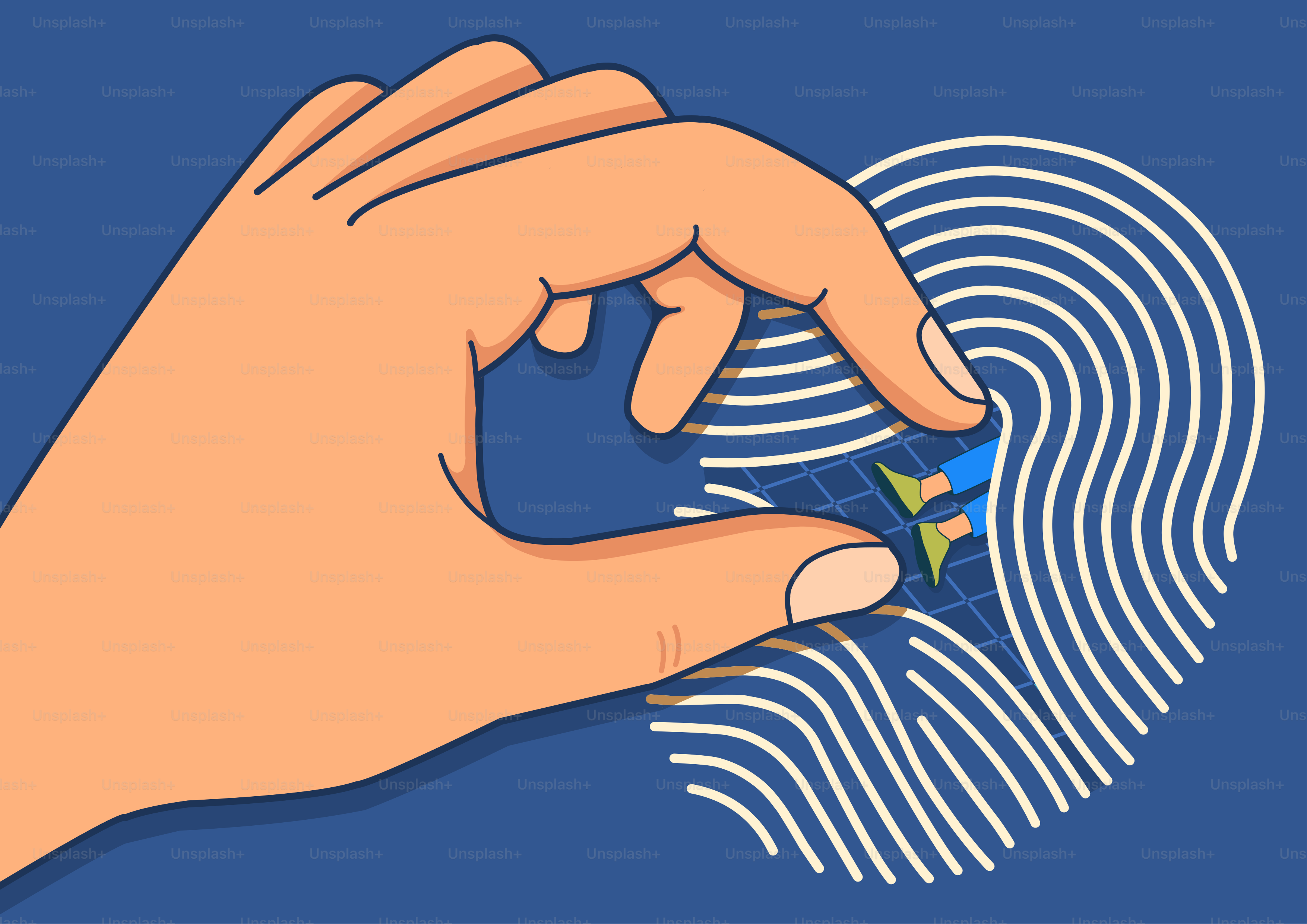 小さな人を指紋の輪郭に手で配置します。