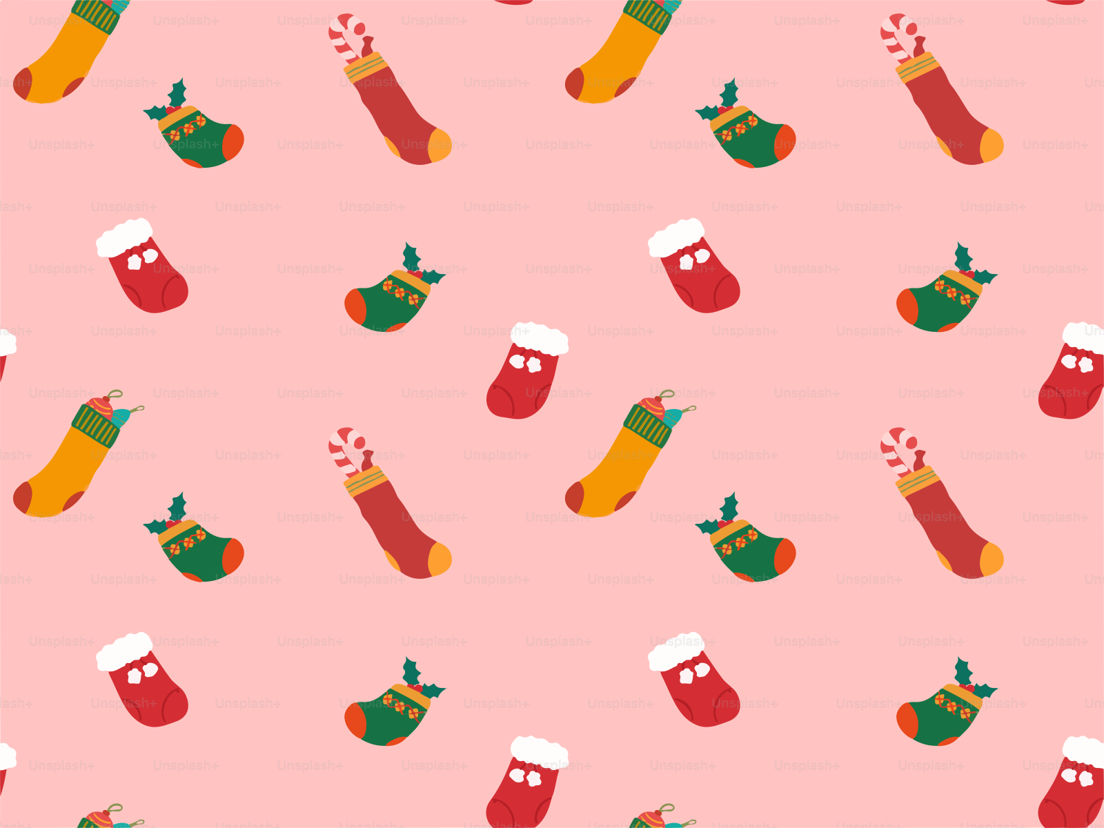 Christmas stockings pattern on pink background