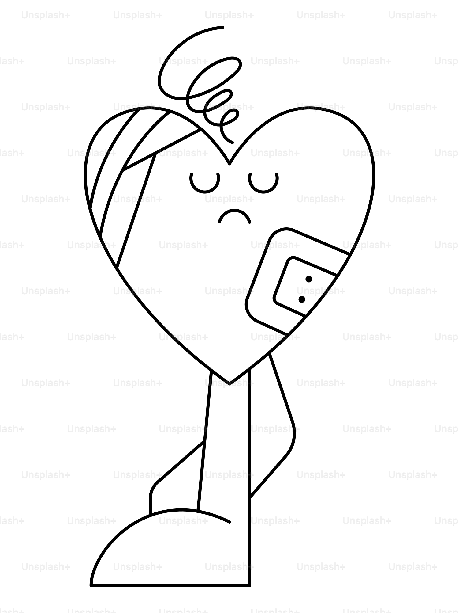A cartoon heart with bandages and a sad face.
