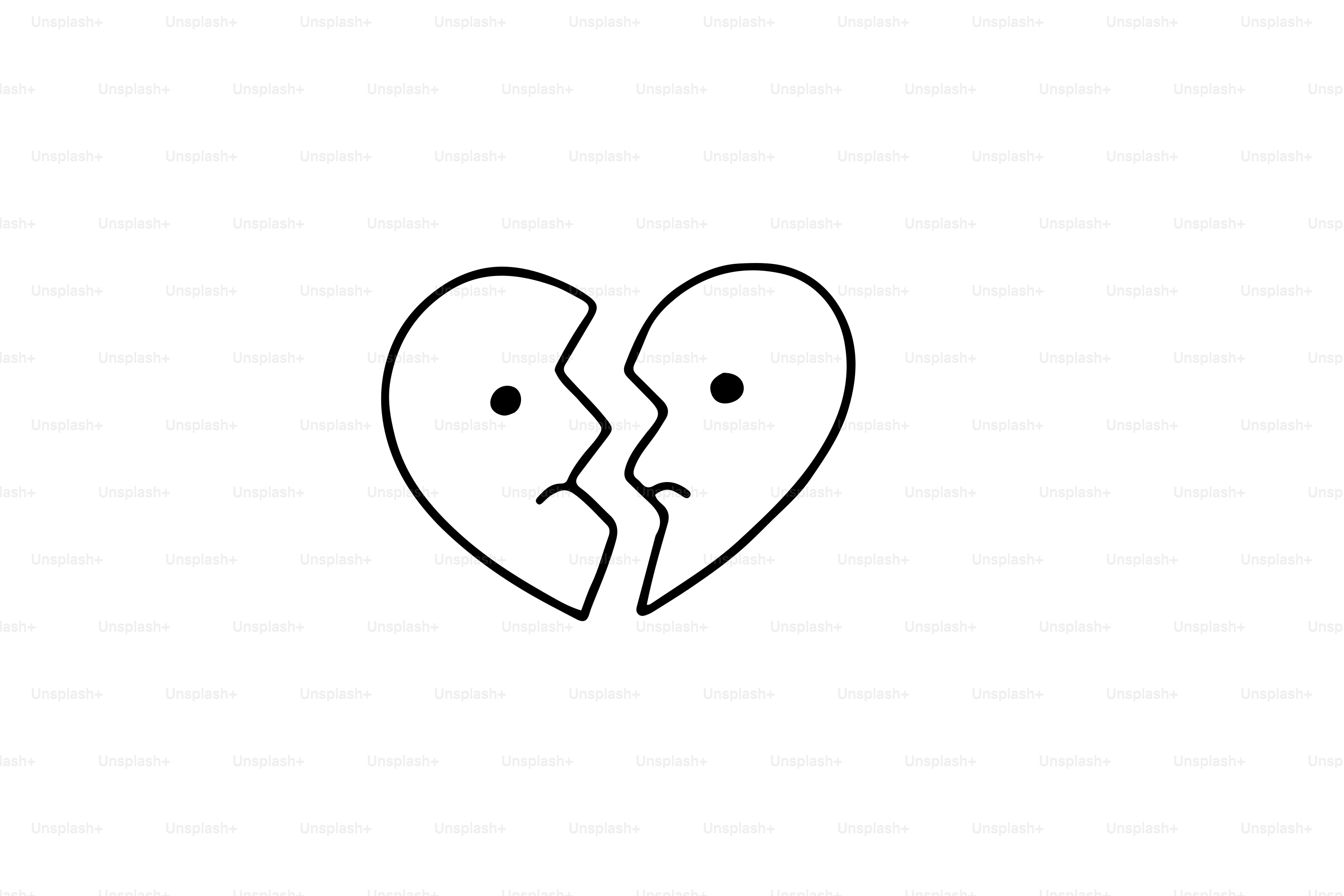 A broken heart with sad faces