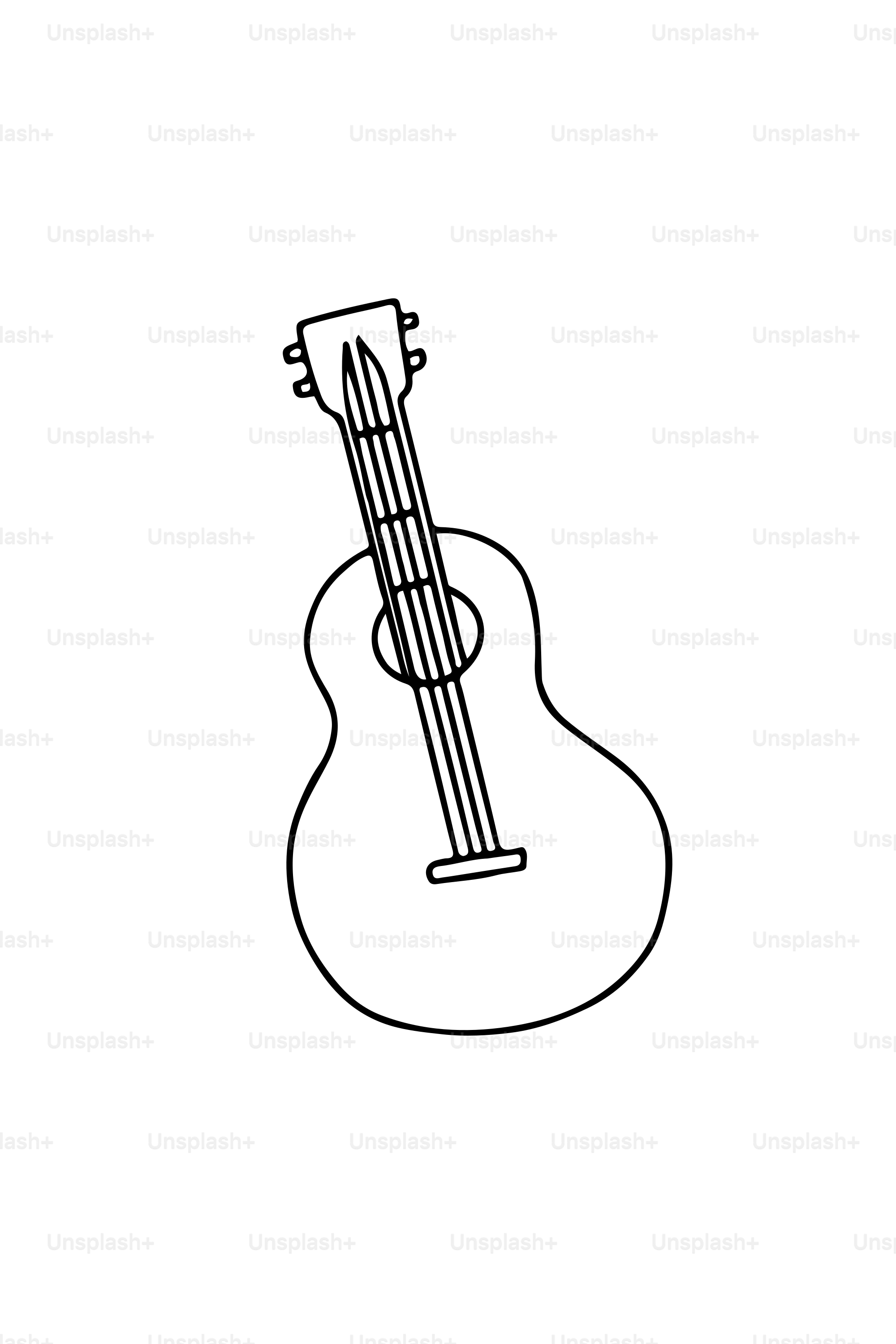 Outline of an acoustic guitar on a white background