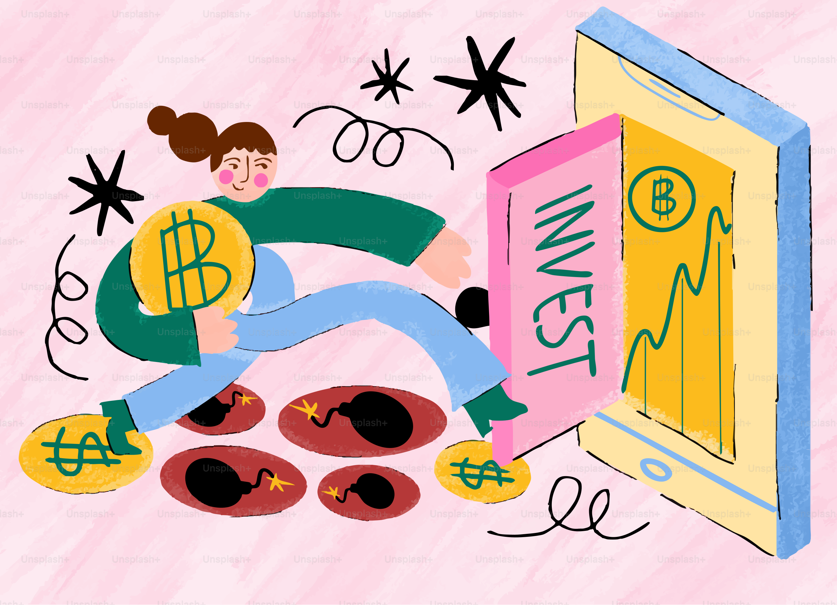 Woman investing in cryptocurrency on smartphone