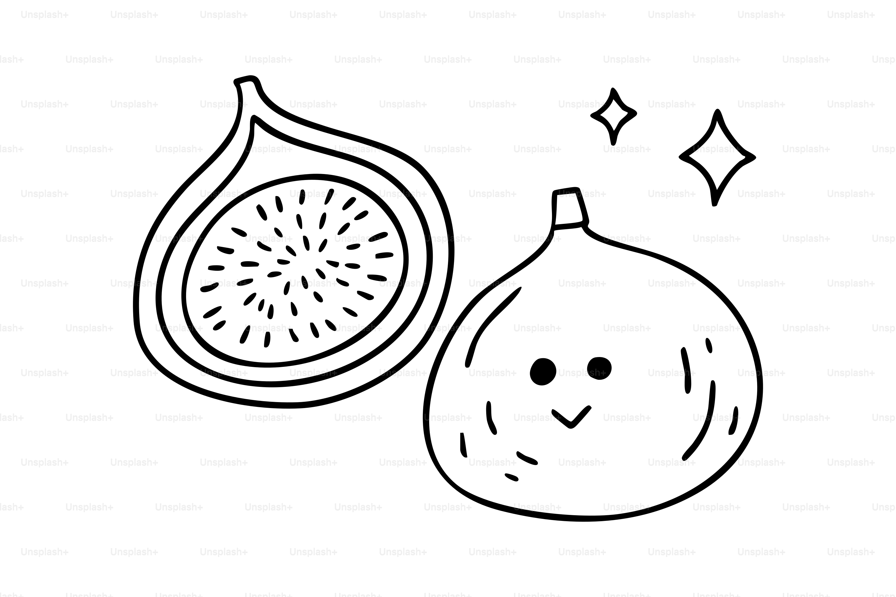 A cute fig with a happy face and sparkles