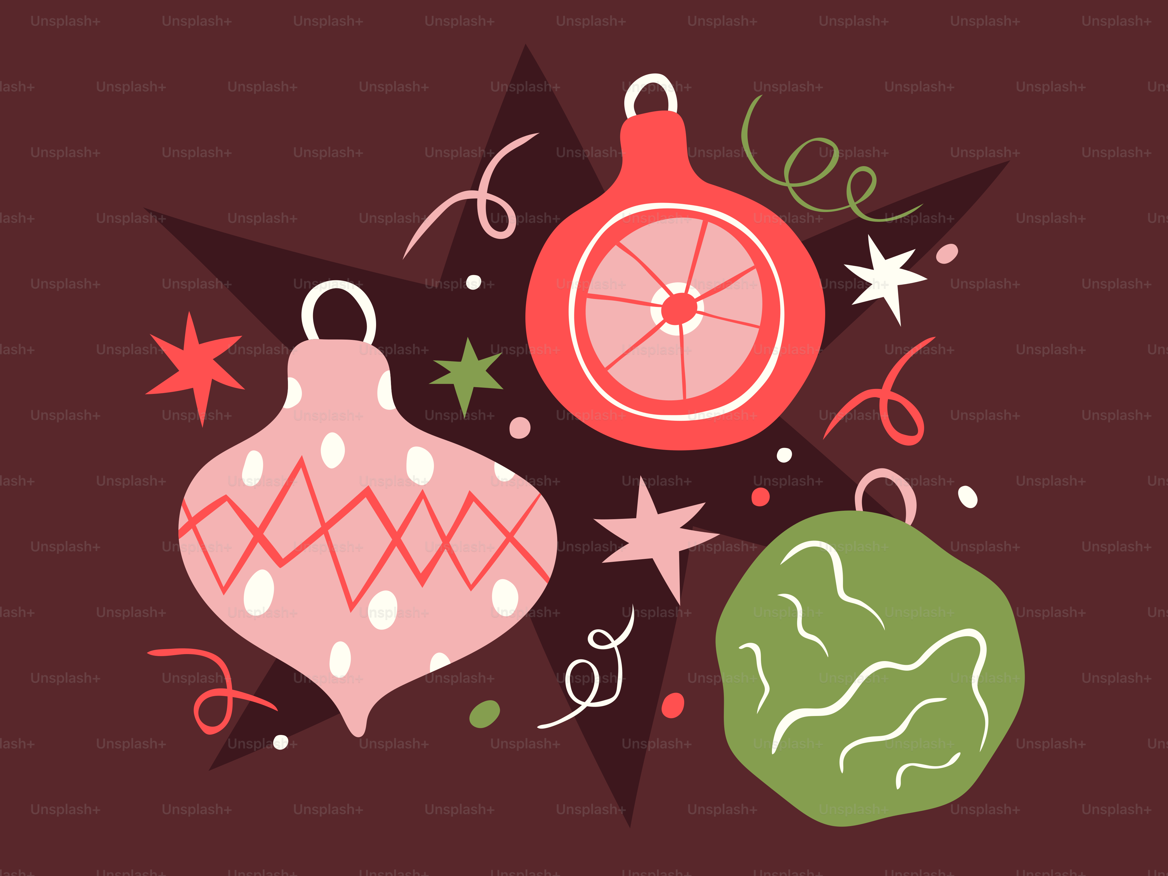 Three festive christmas ornaments with star background