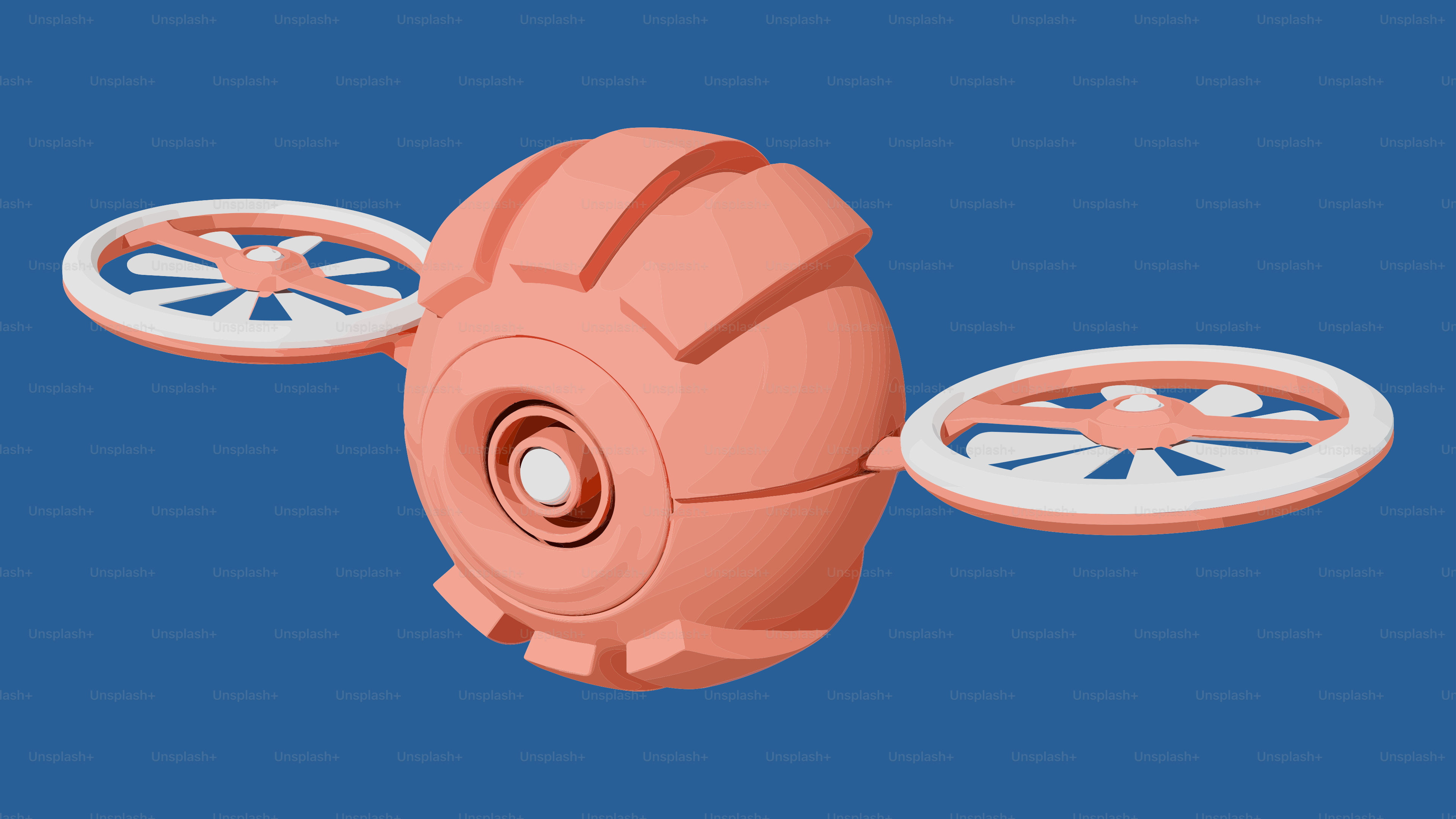 Orangefarbene Drohne mit jeweils zwei Propellern auf jeder Seite