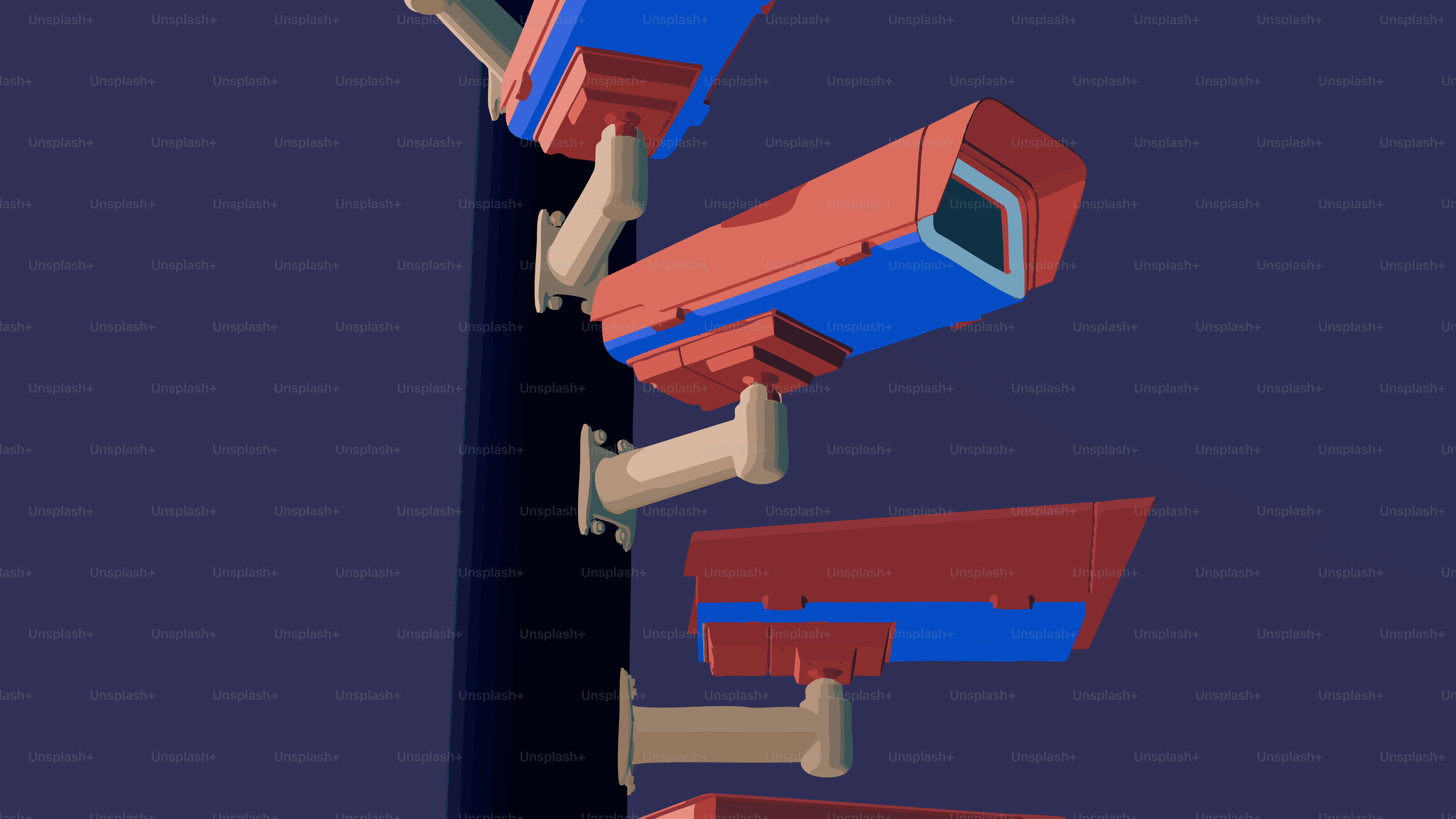 Multiple security cameras mounted on a pole.
