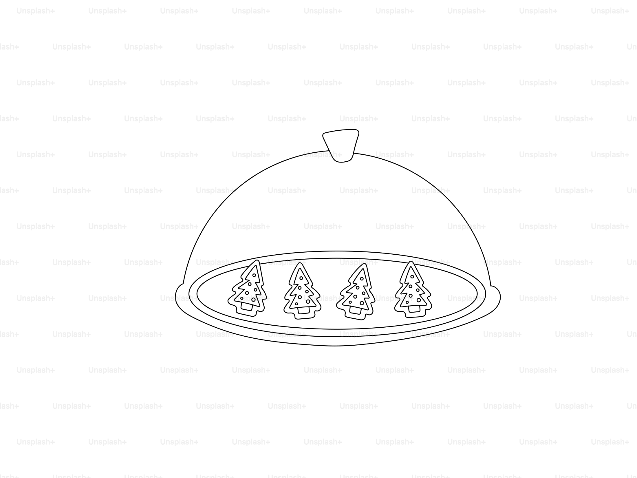 Four decorated cookies under a glass dome