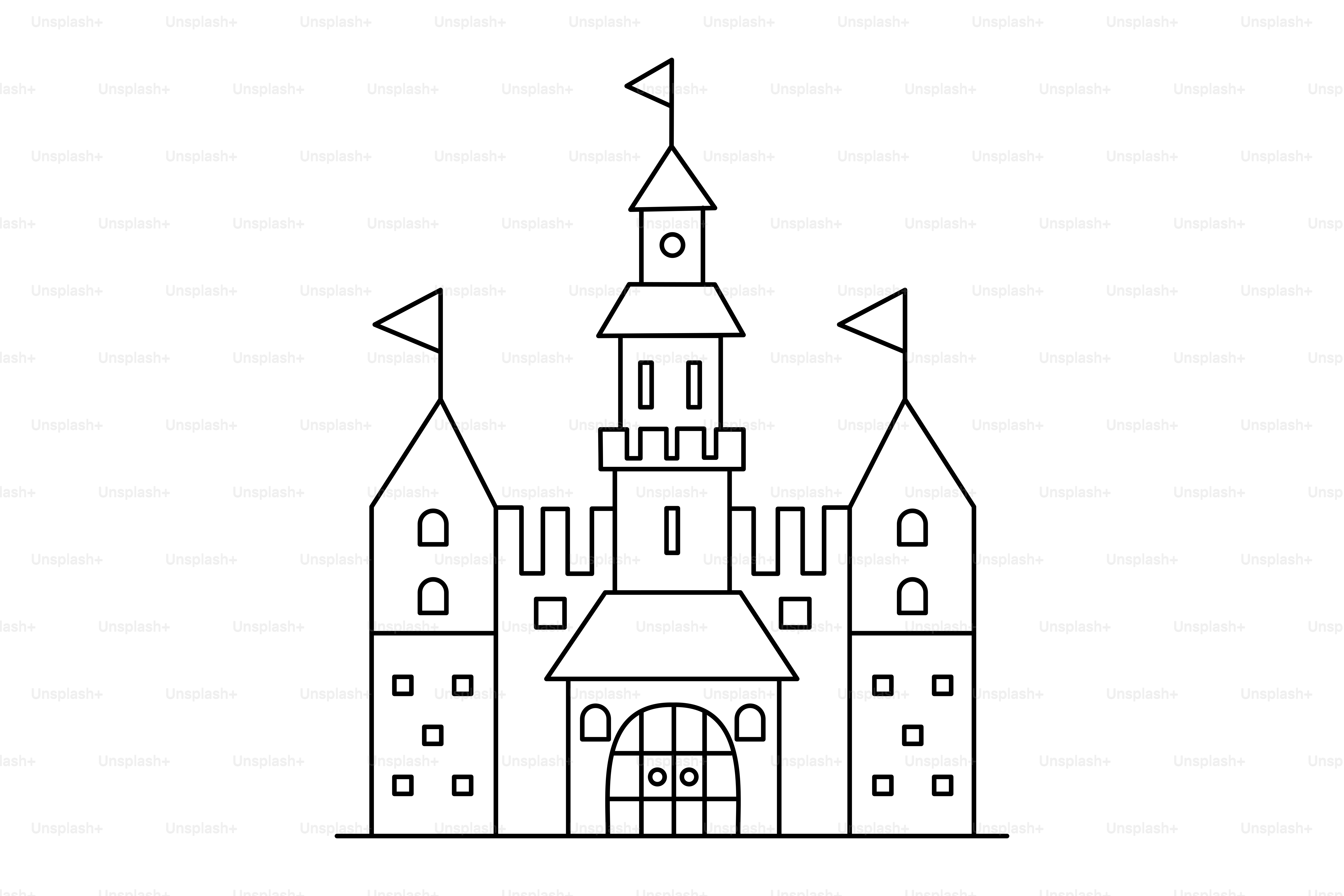 Outline of a fairytale castle with flags and towers