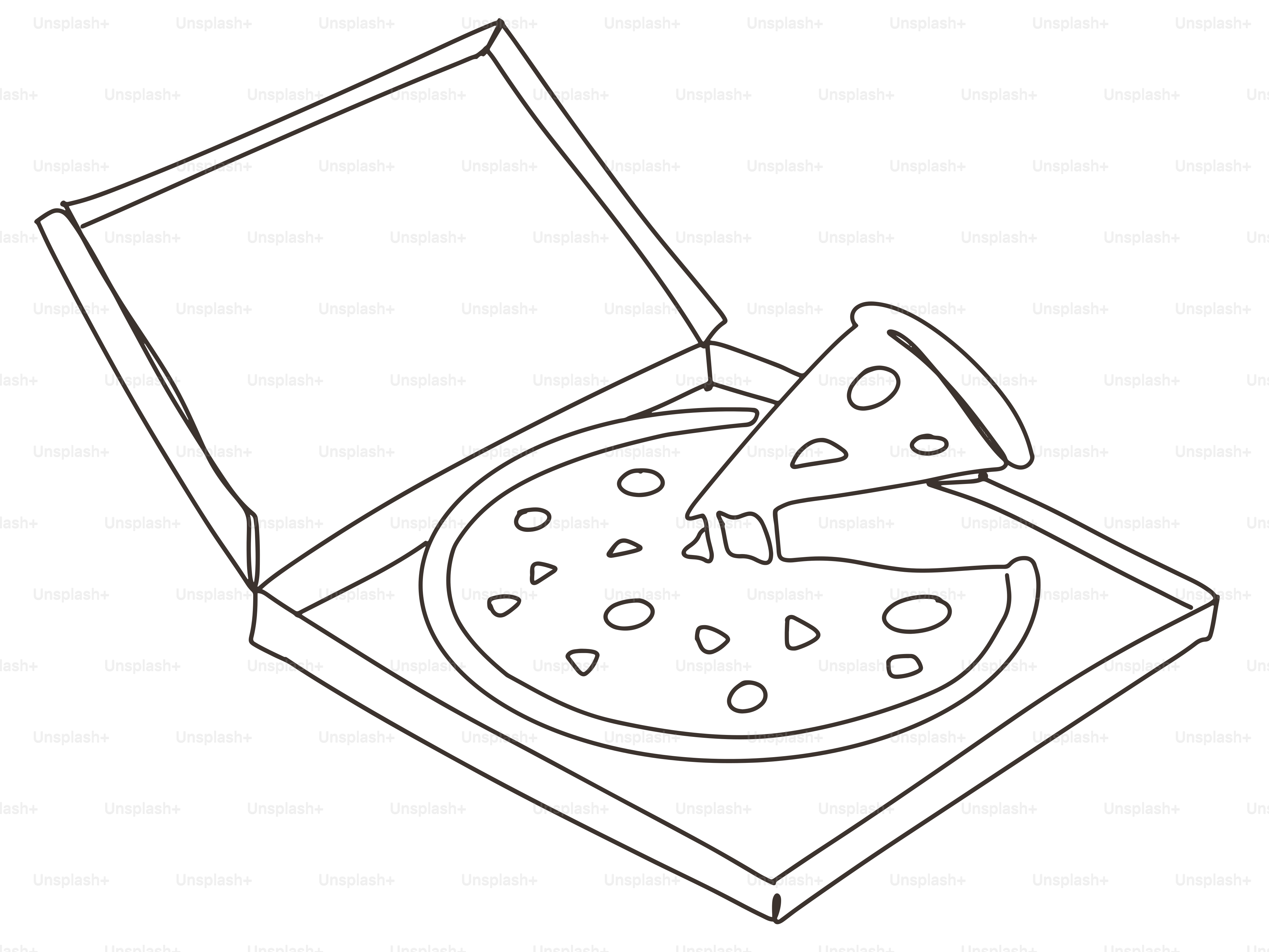 A pizza with one slice removed in a box