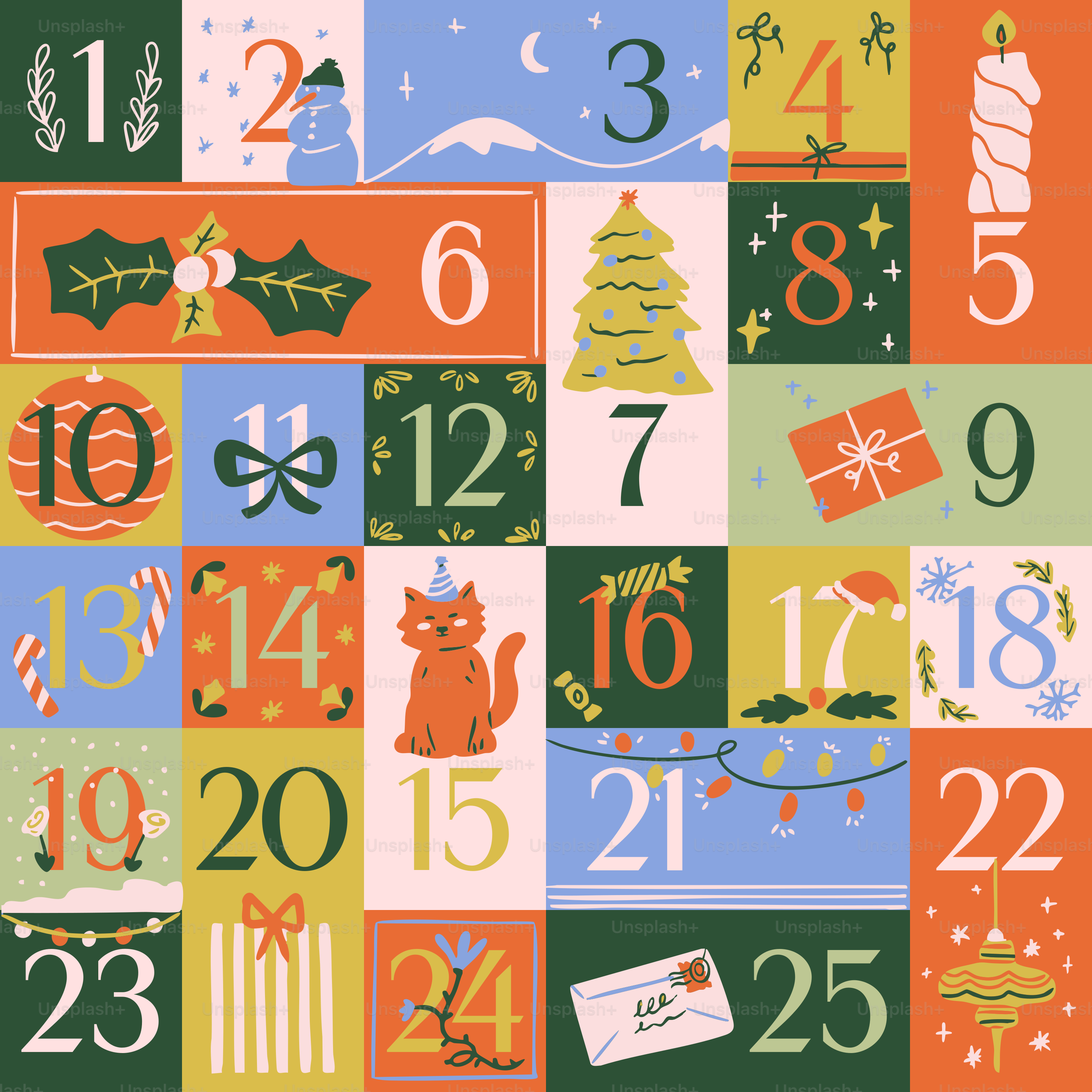 Calendário do advento de Natal com dias numerados