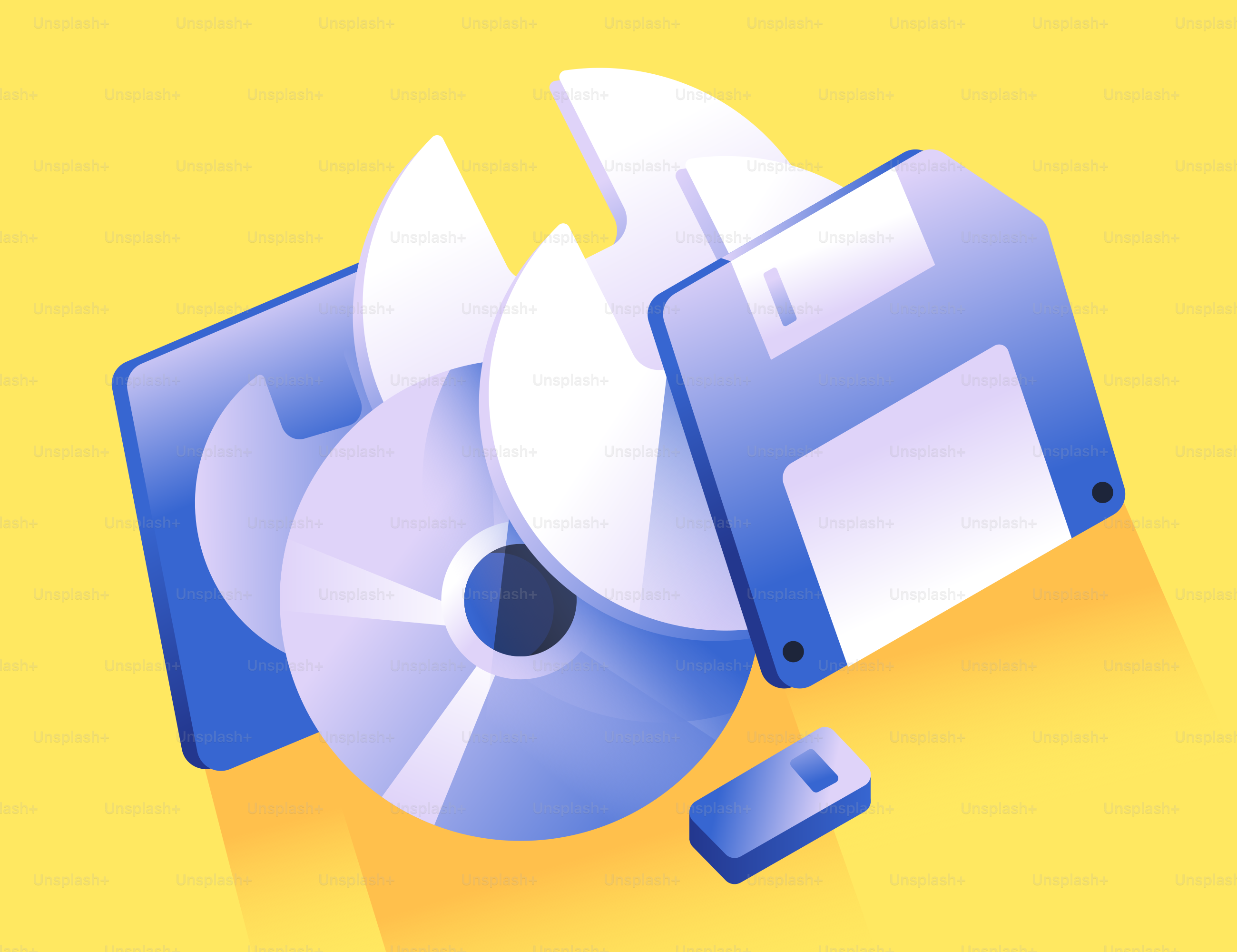 Floppy disks, cd, and usb drive icons