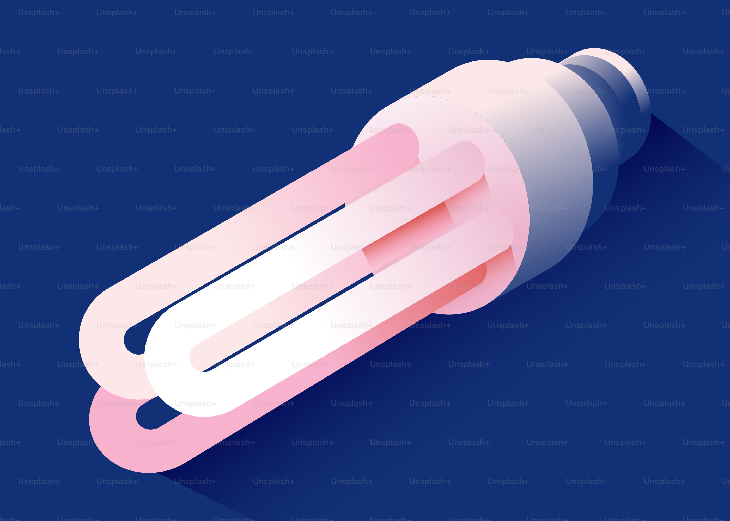 A pink fluorescent light bulb on a blue background