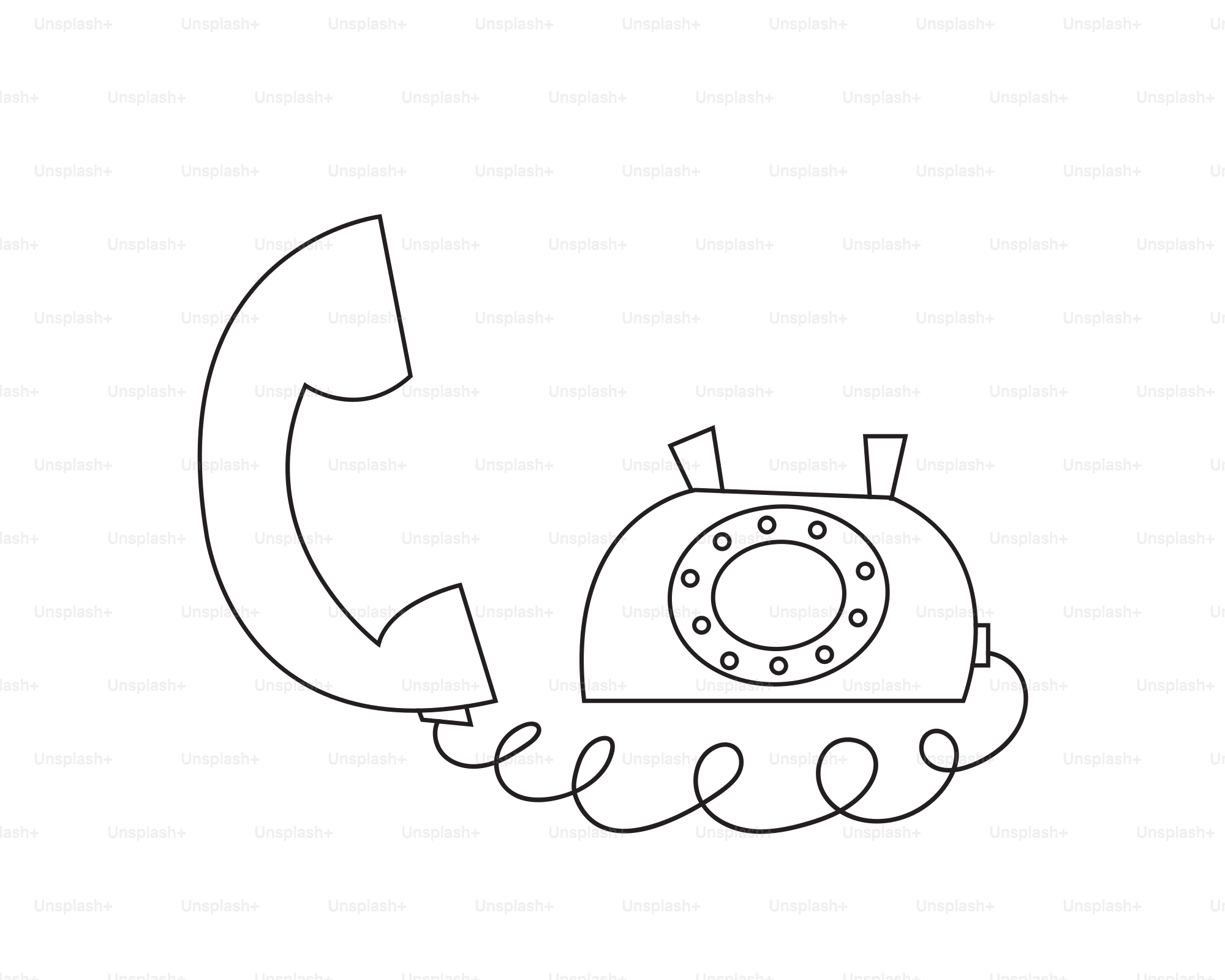A line drawing of a vintage rotary telephone.