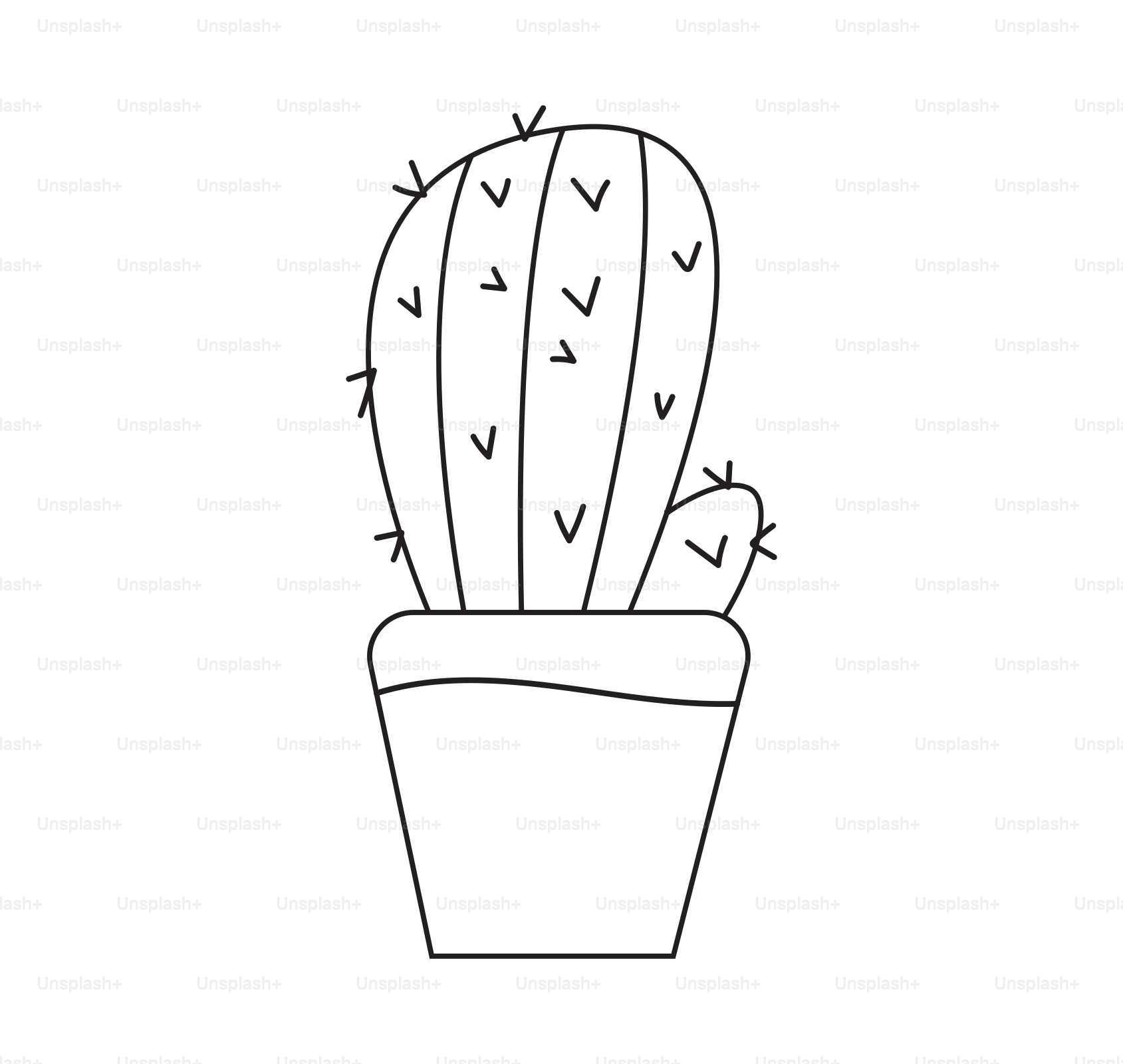 A line drawing of a potted cactus.