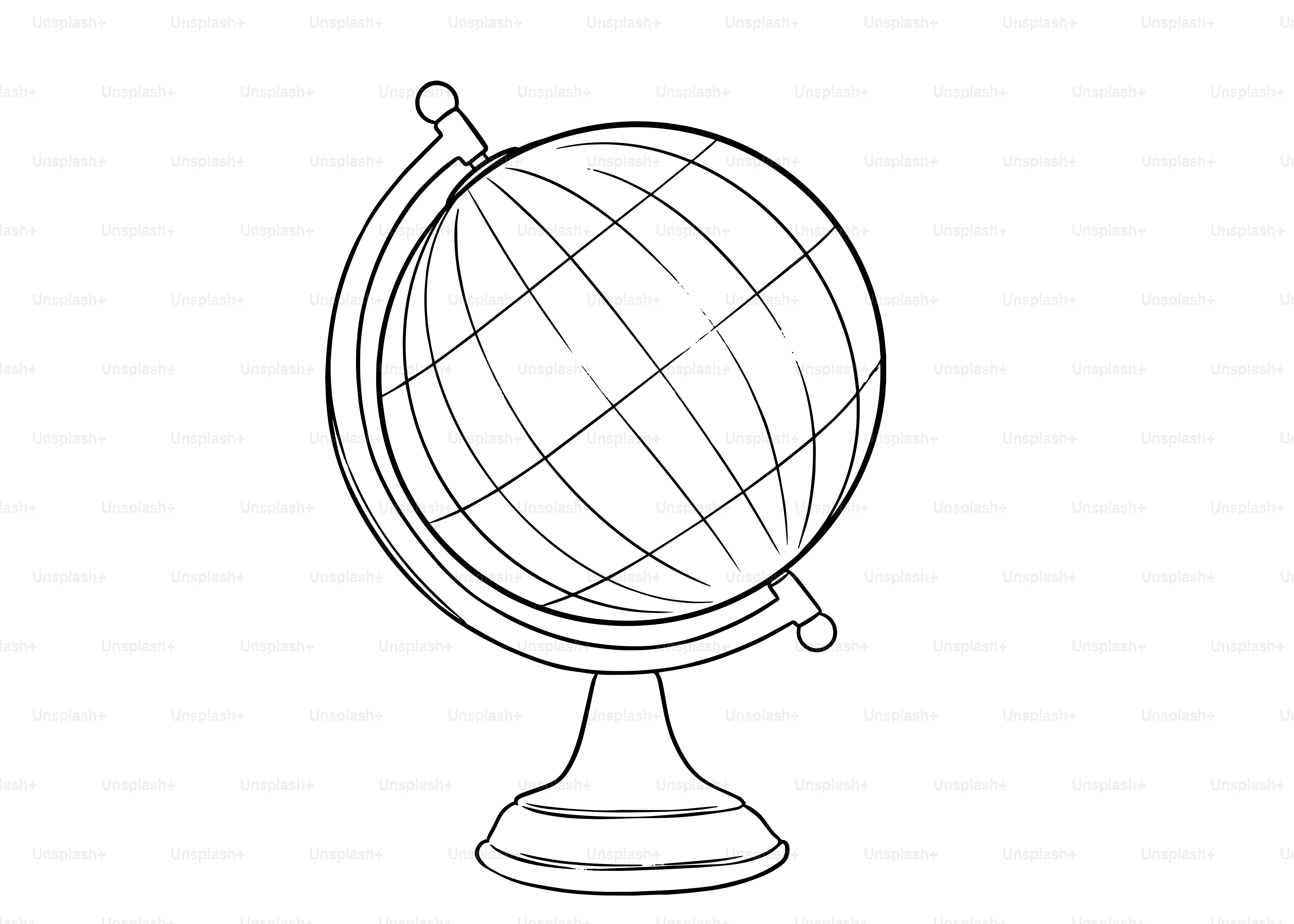 Eine einfache Strichzeichnung eines Globus auf einem Stativ.