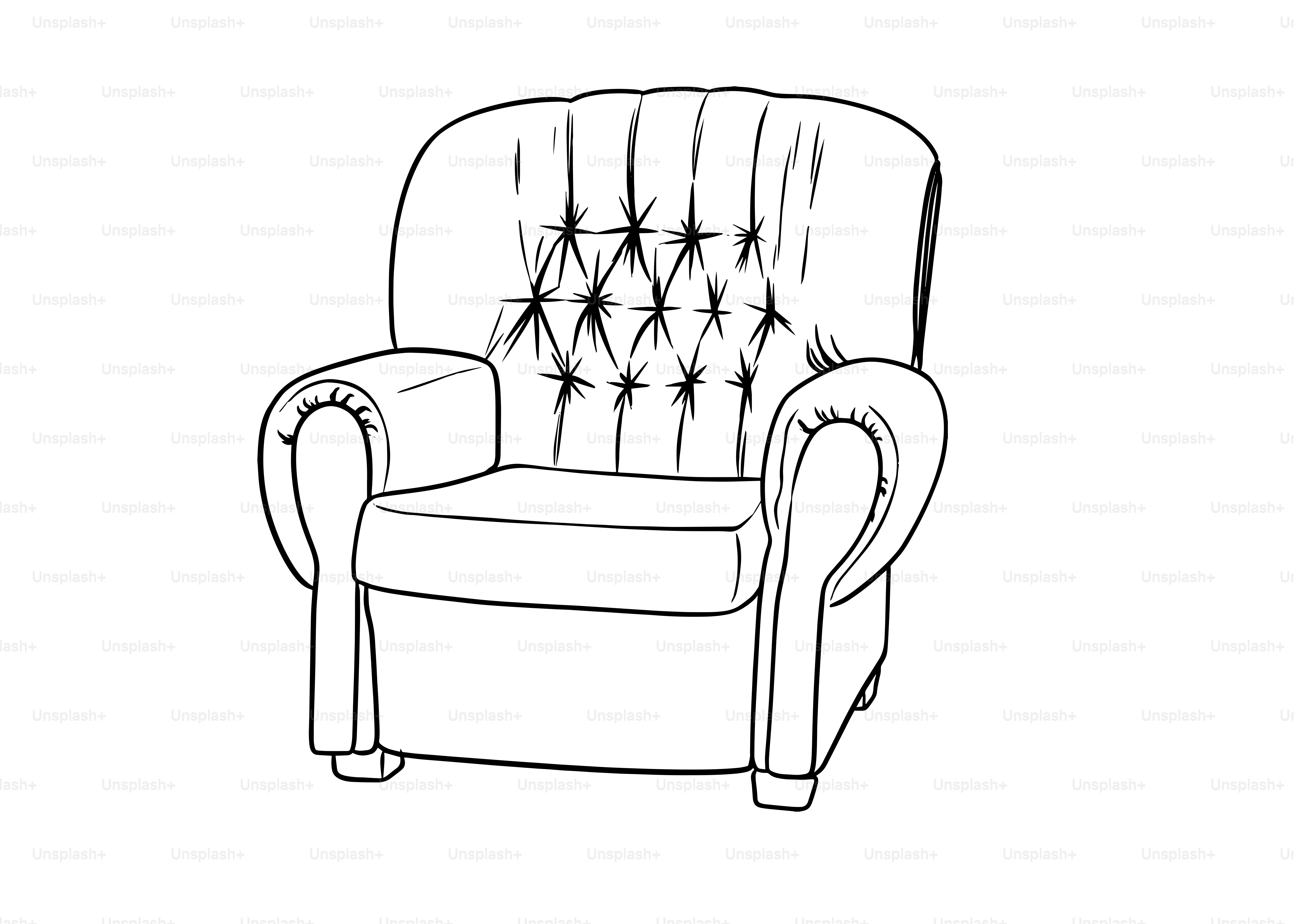 A tufted armchair with rolled arms