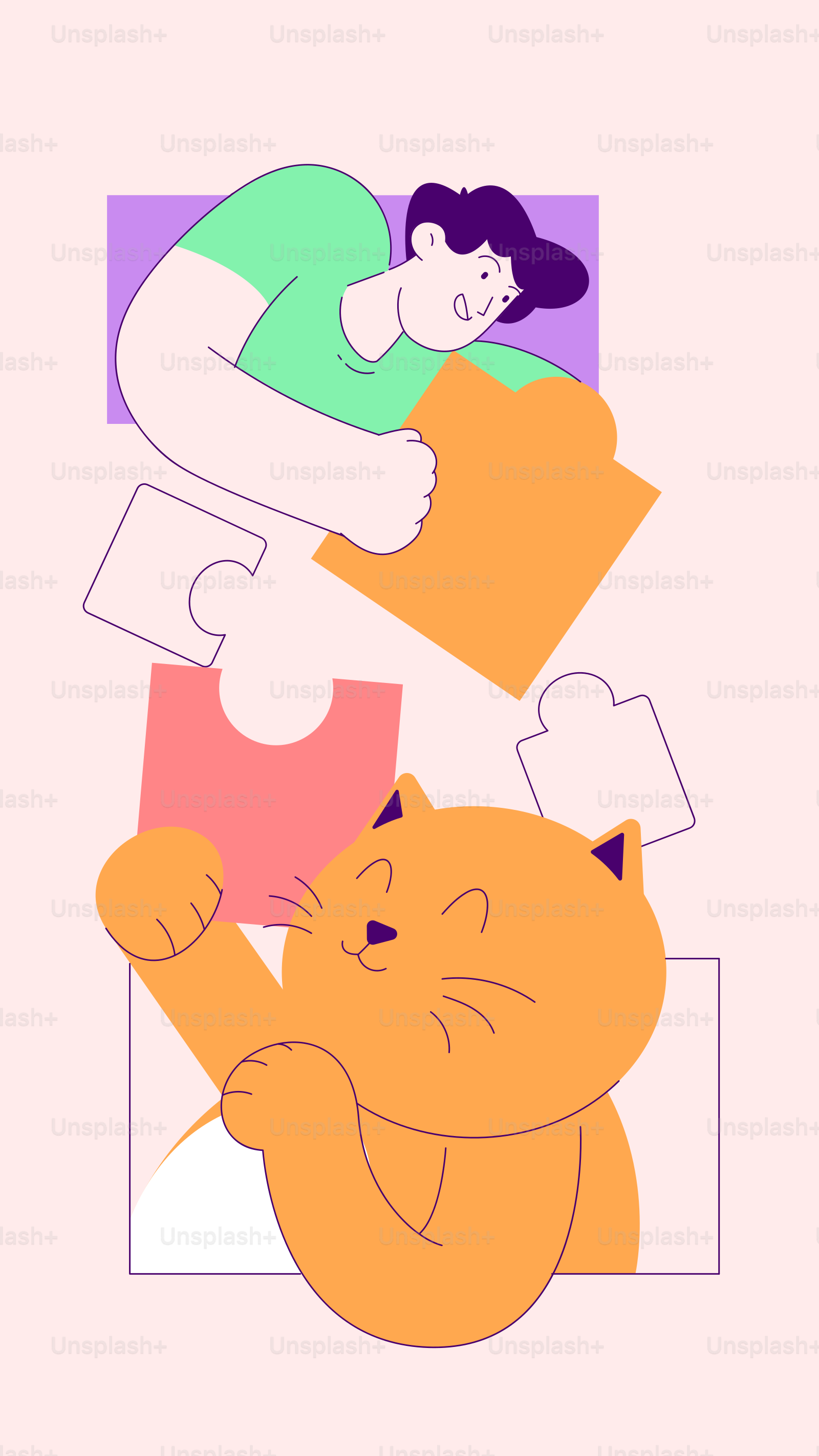 Person and cat playing with puzzle pieces
