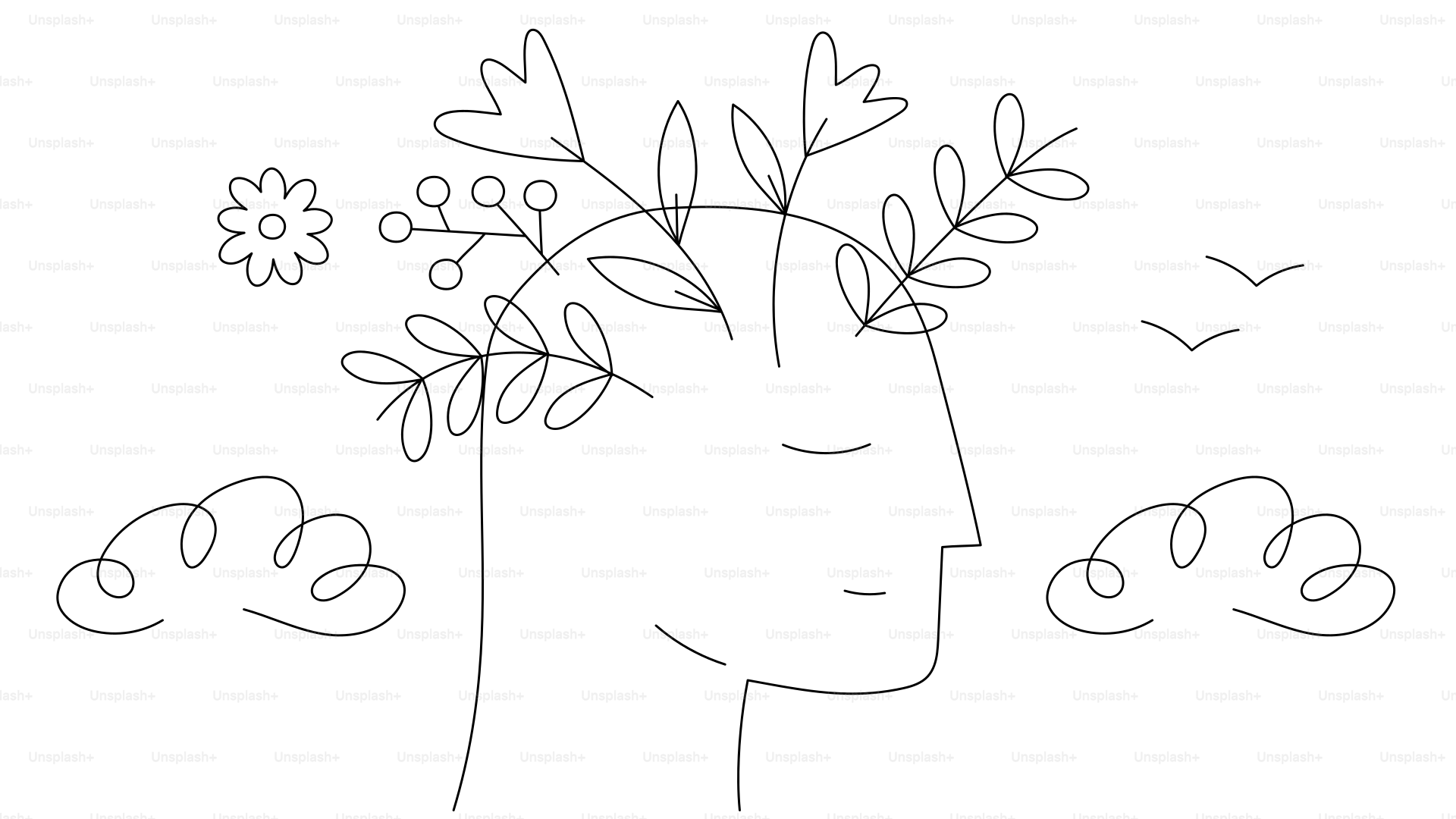 Sagoma di una testa con fiori e foglie