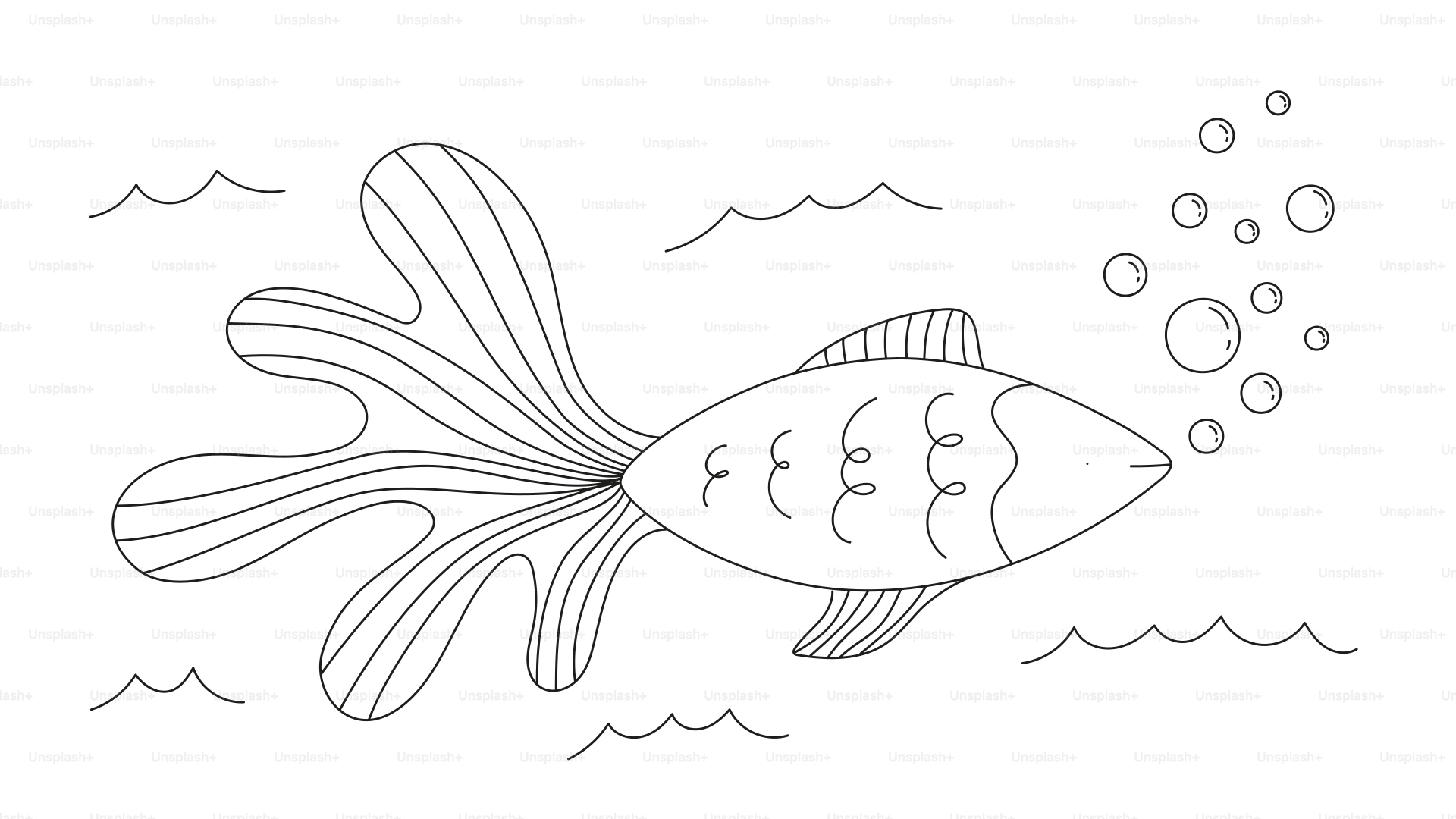 Un pesce stilizzato con pinne fluenti e bolle