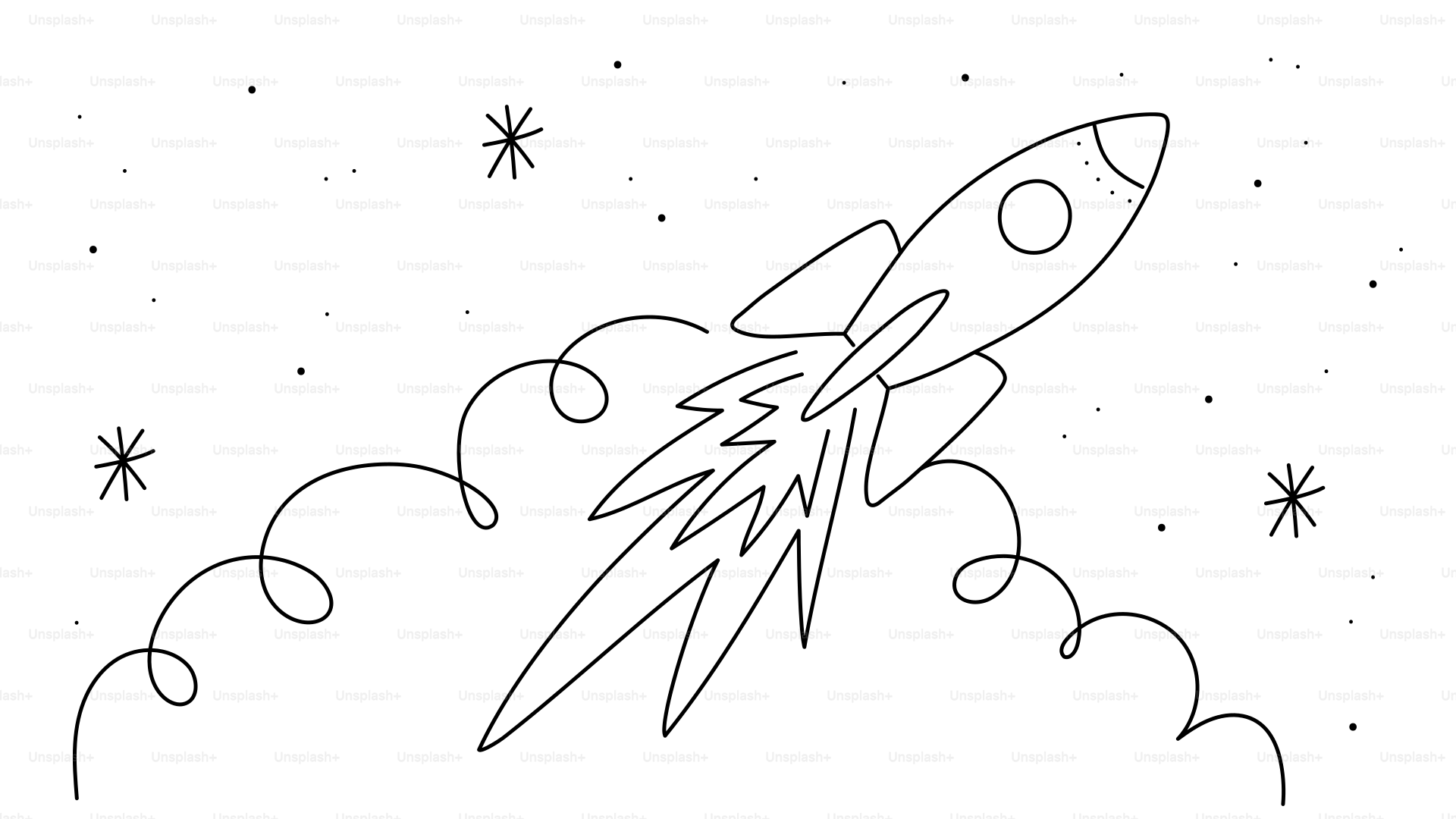 Un razzo da cartone animato che decolla nello spazio.