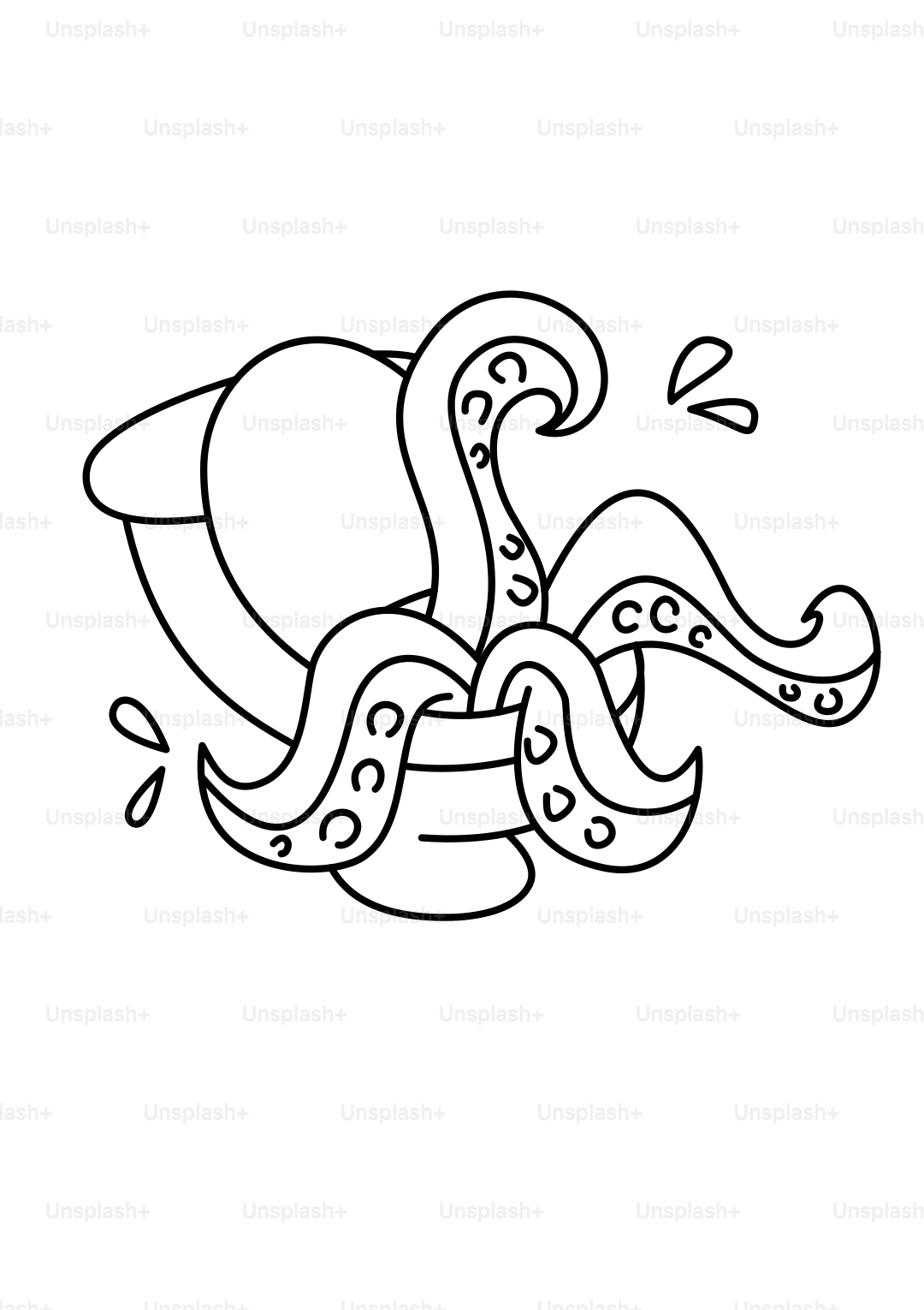 Tentacles emerging from a cup with splashes.