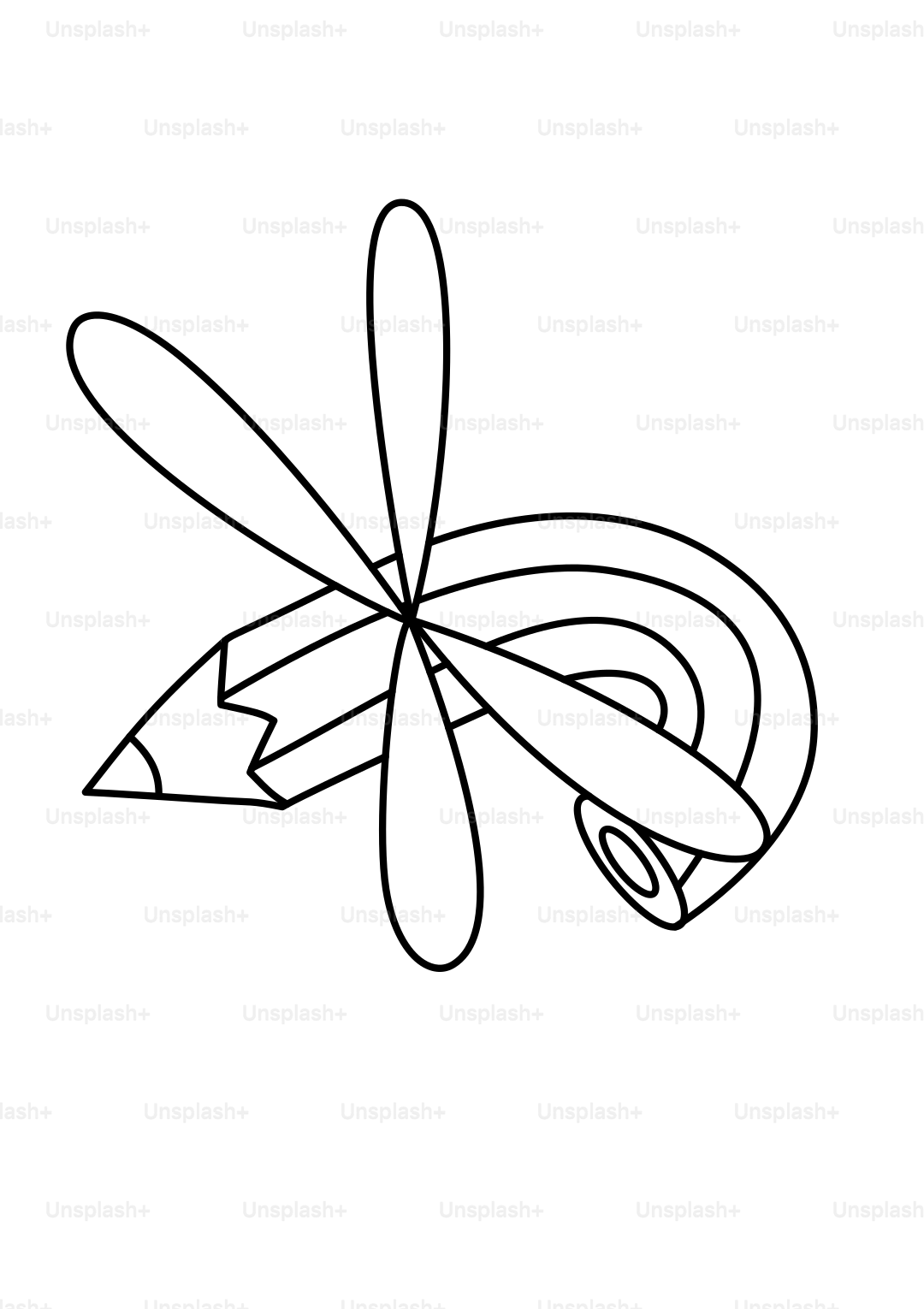 A pencil with propeller blades and a rainbow