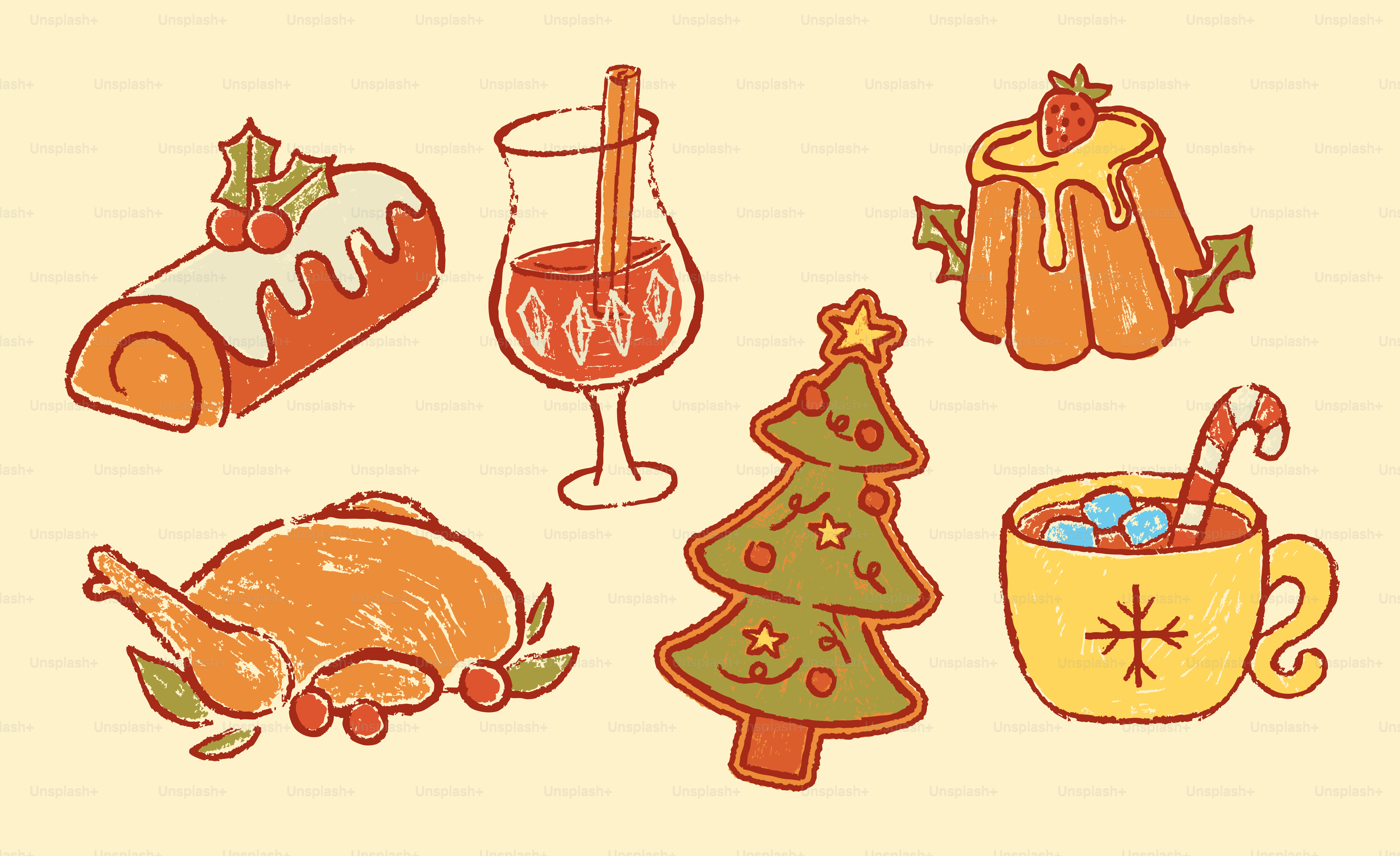 Christmas food and drink assortment illustration