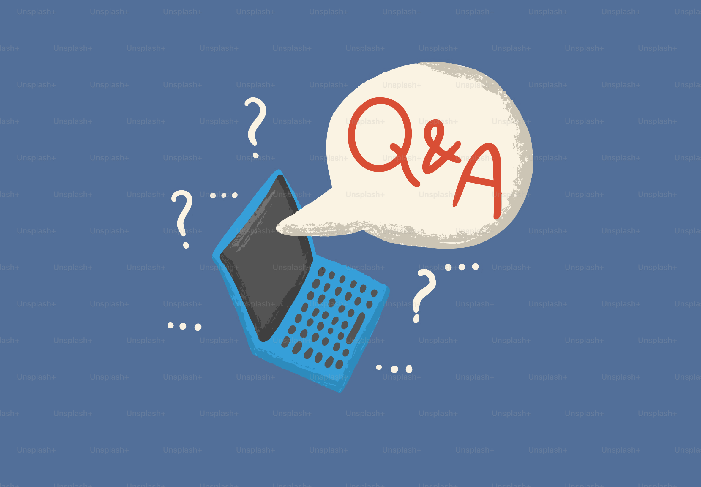 Laptop with q&a speech bubble and question marks