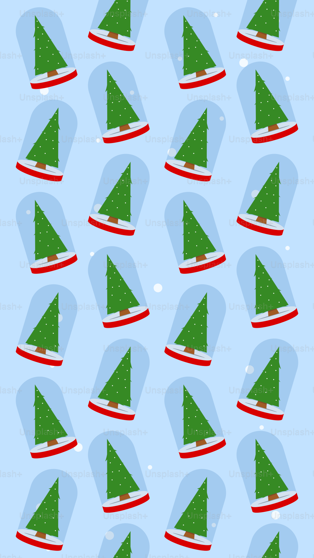 Christmas trees in snow globes on blue background