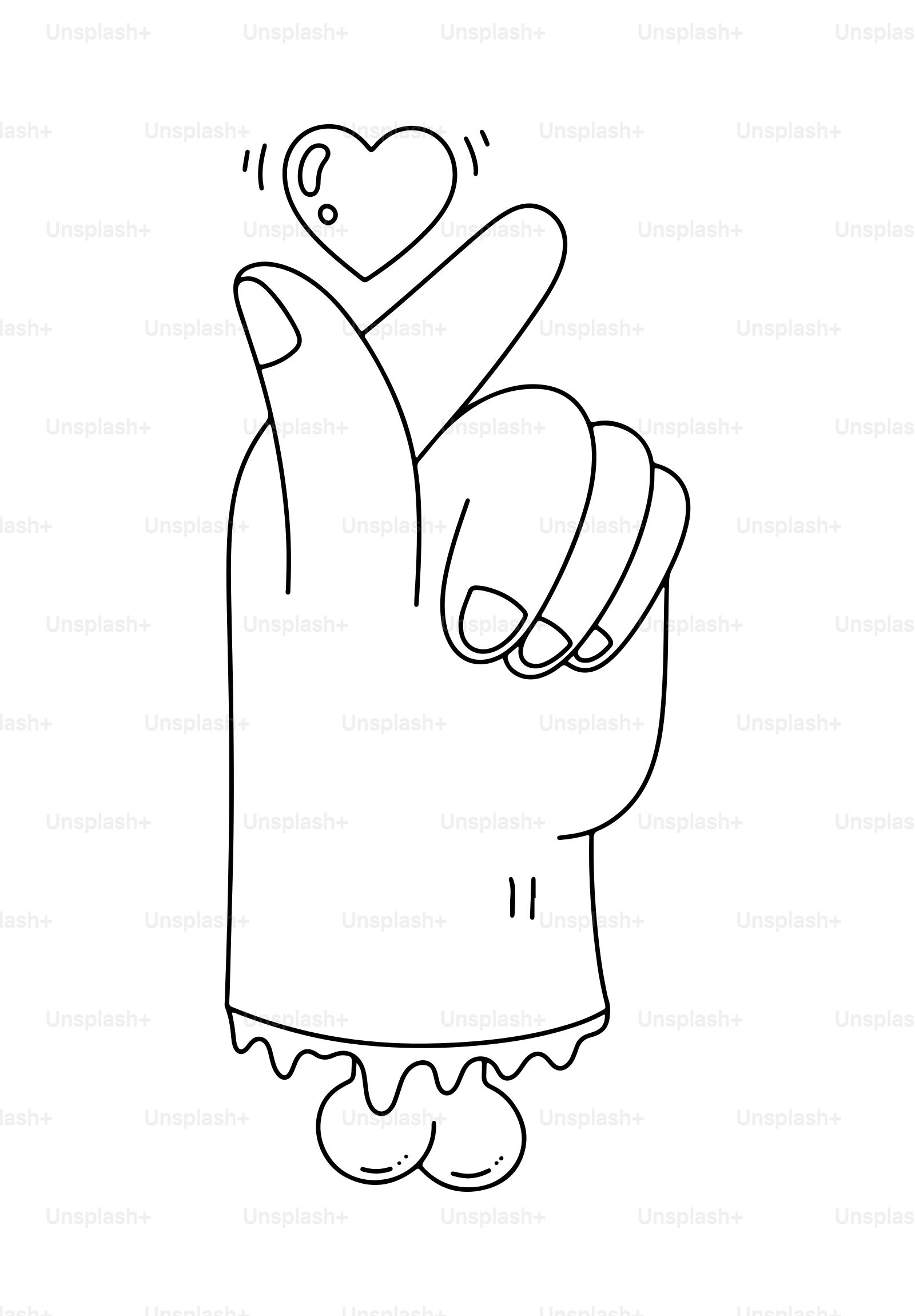 Hand, die eine Finger-Herz-Geste mit einem Herz darüber macht