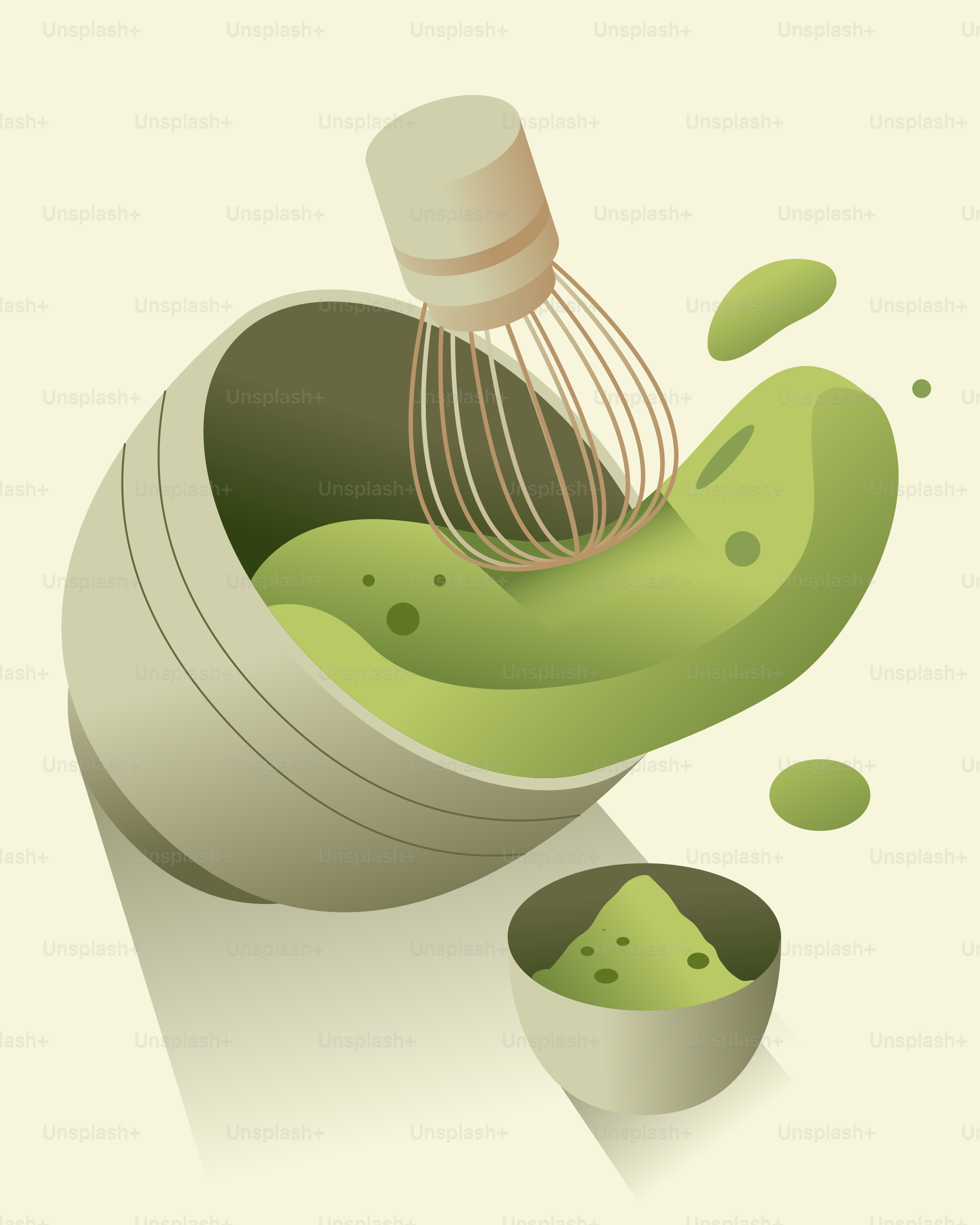 Matcha being whisked in a bowl with powder.