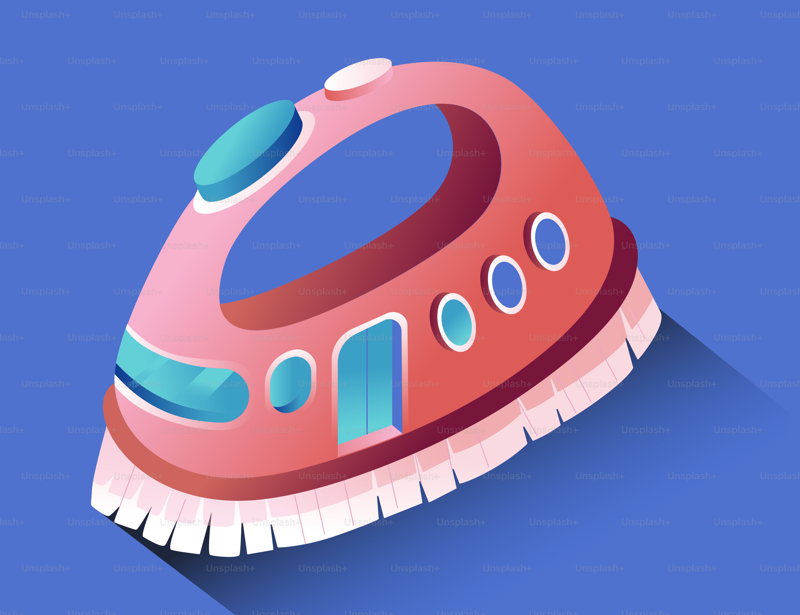 A pink and blue cleaning brush on blue background