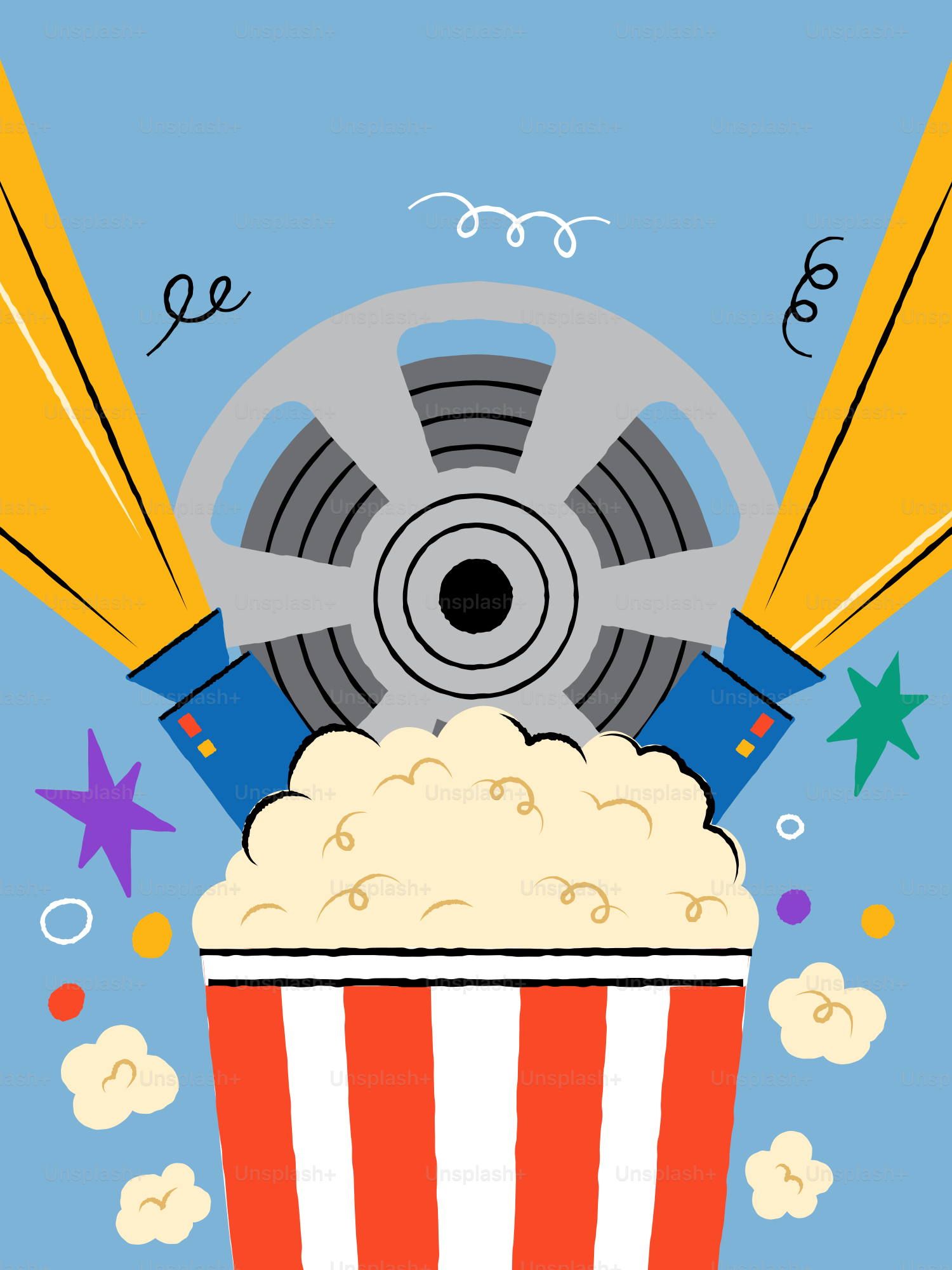 Vintage film camera and reel with colorful accents - Vector ...