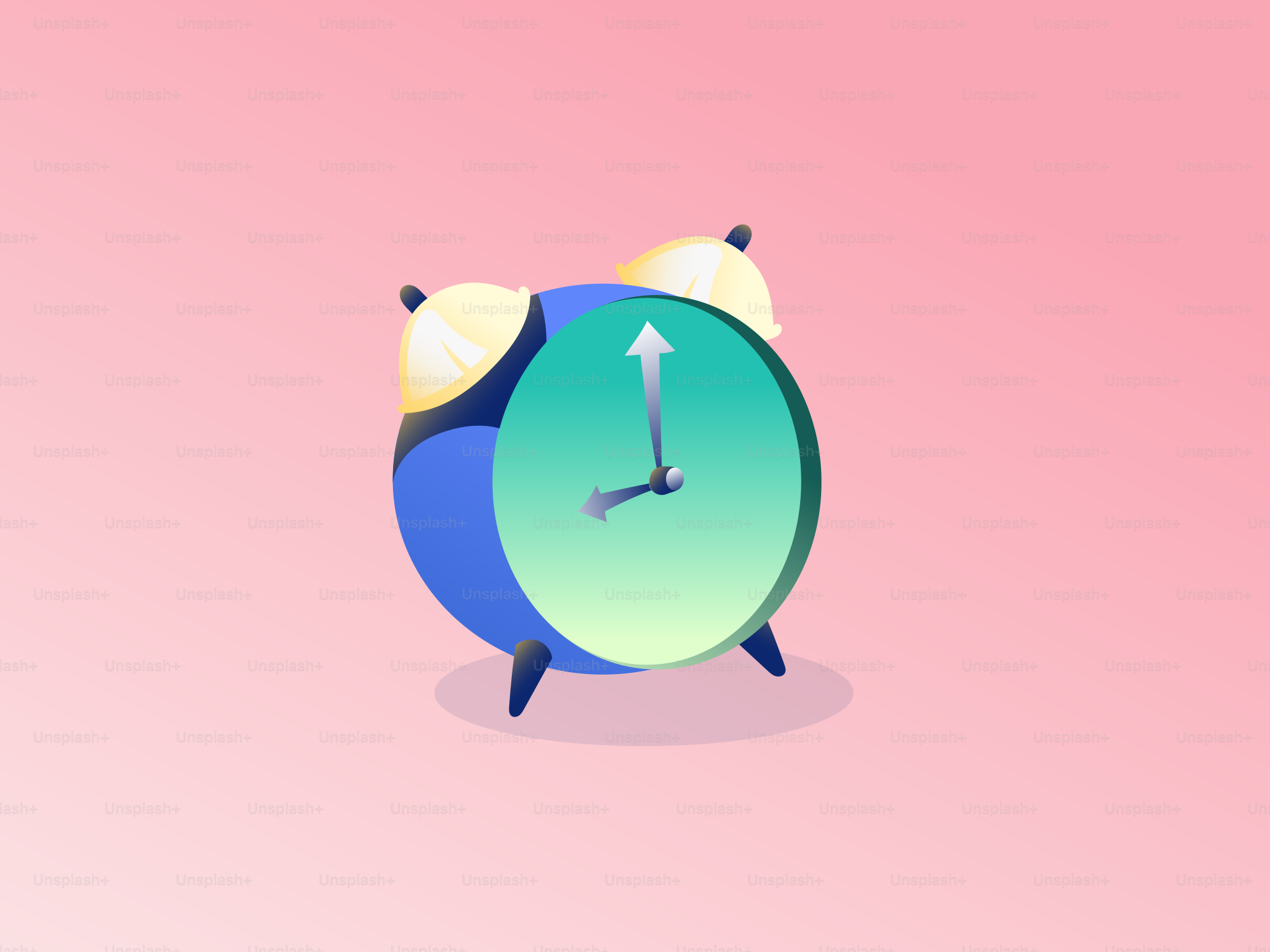 A blue alarm clock on a pink background