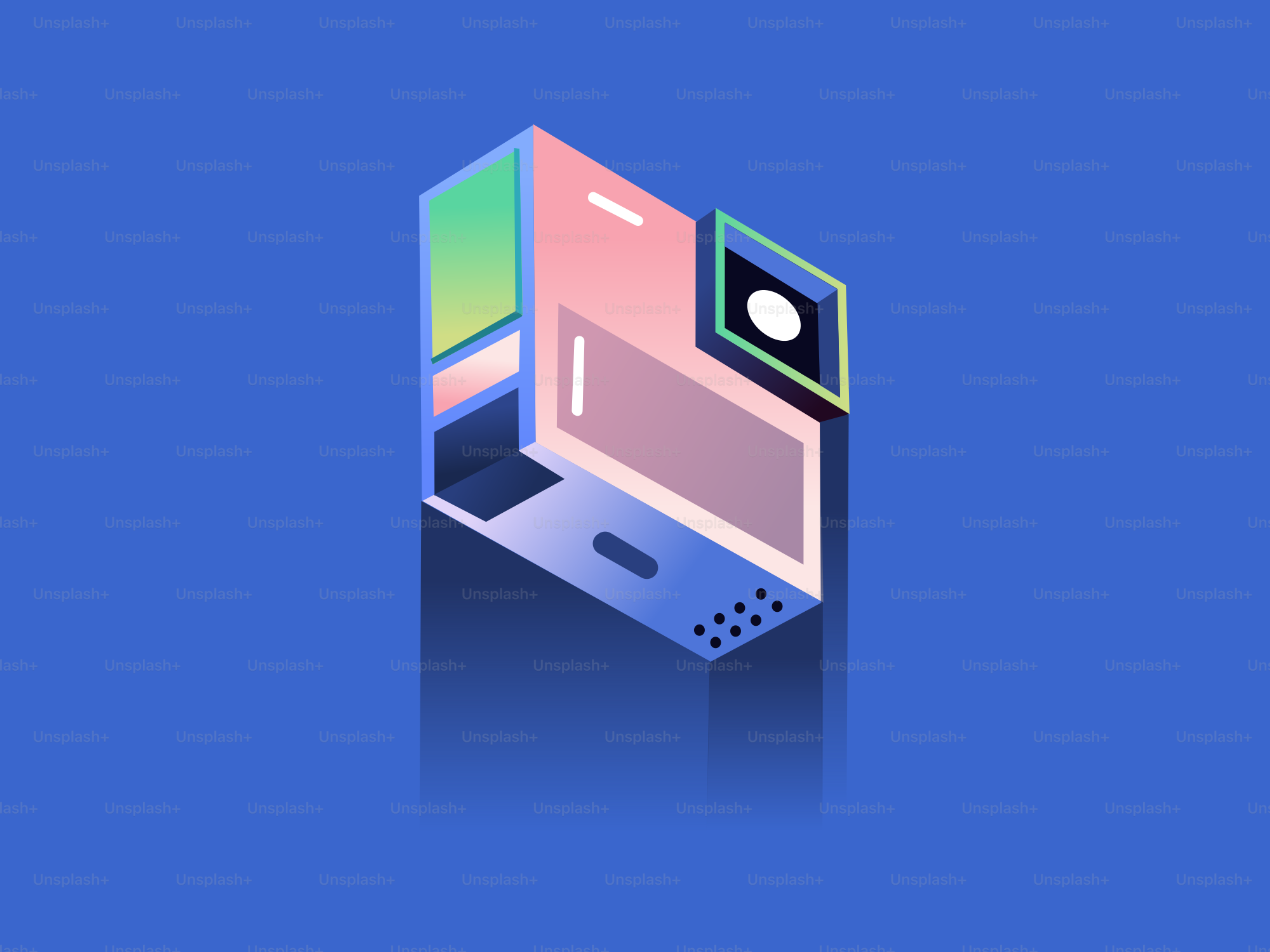 Retro computer with pastel colors on blue background vector ...