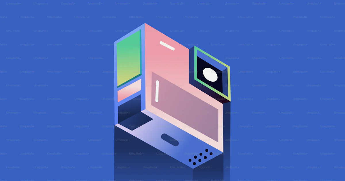 Computer 9 For Color Retro computer with pastel colors on blue background vector ...