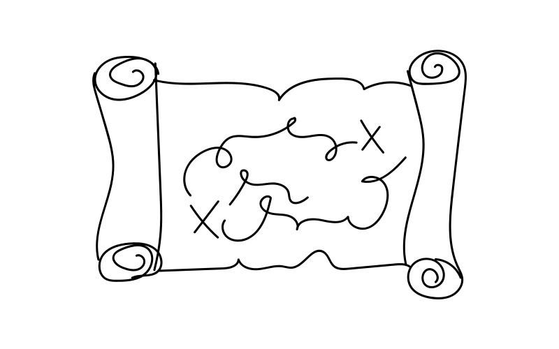 A hand-drawn treasure map with an x