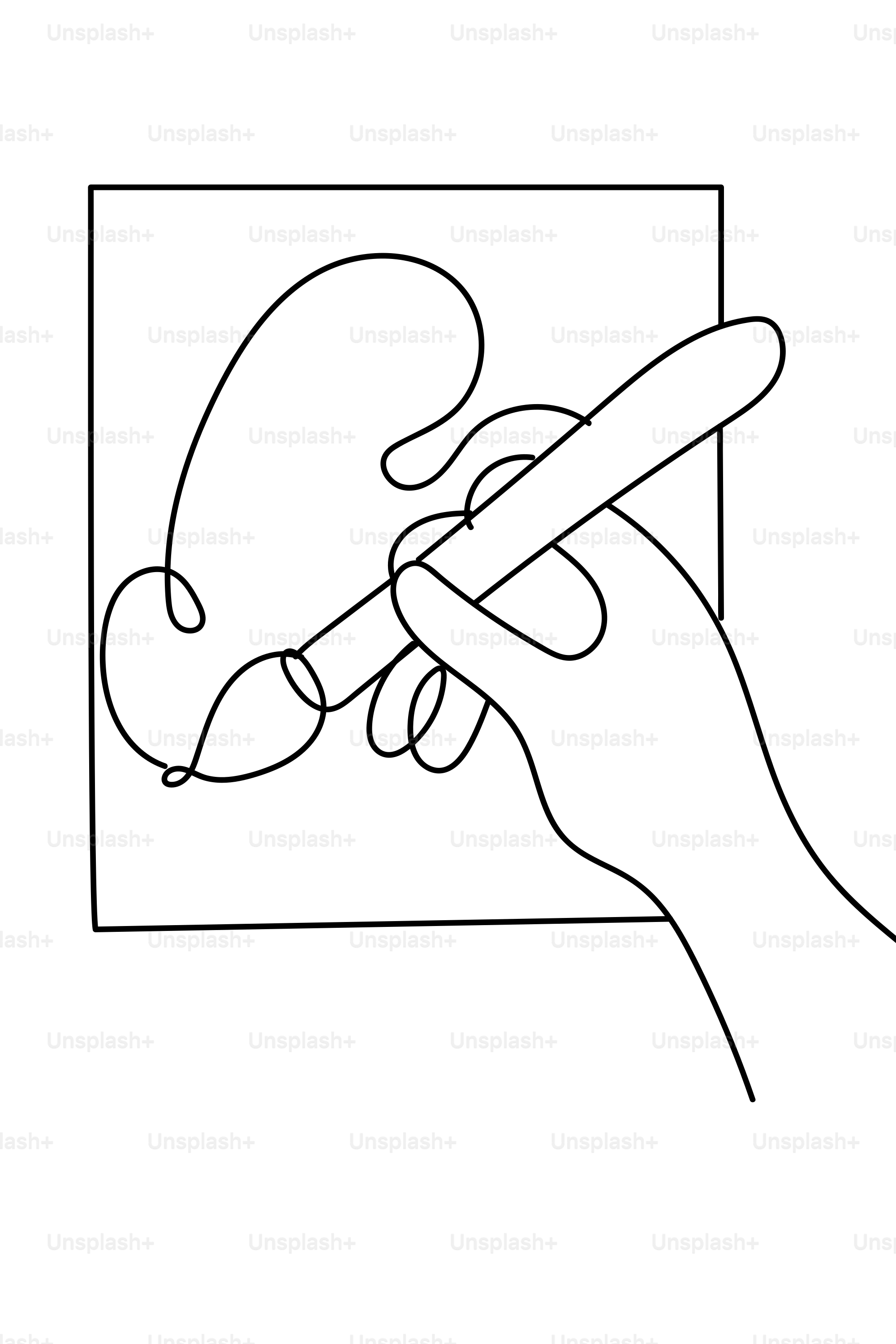 Hand drawing a continuous line on paper.