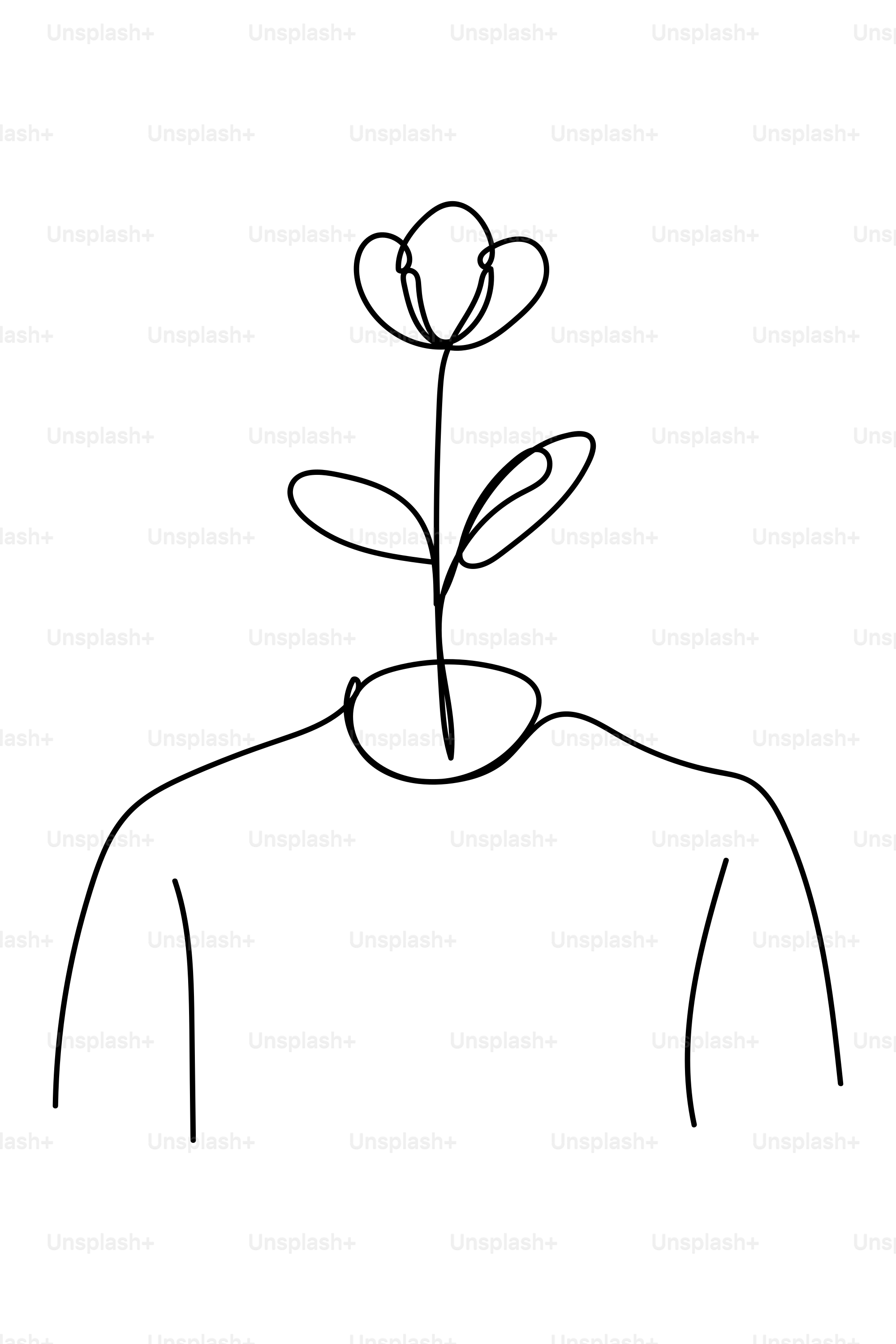 Minimalist line art of a flower growing from a head