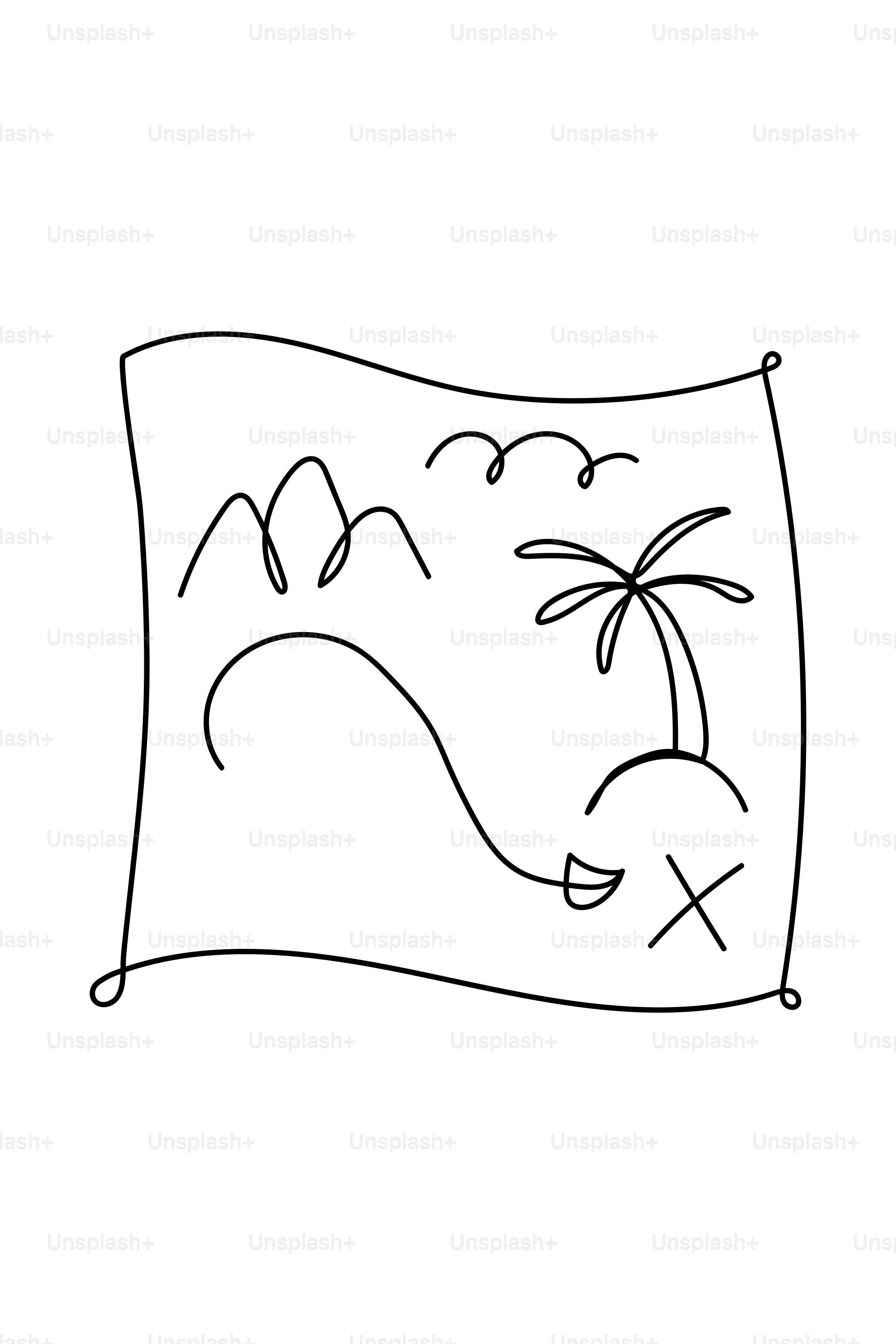 A simple treasure map with an island and palm tree.