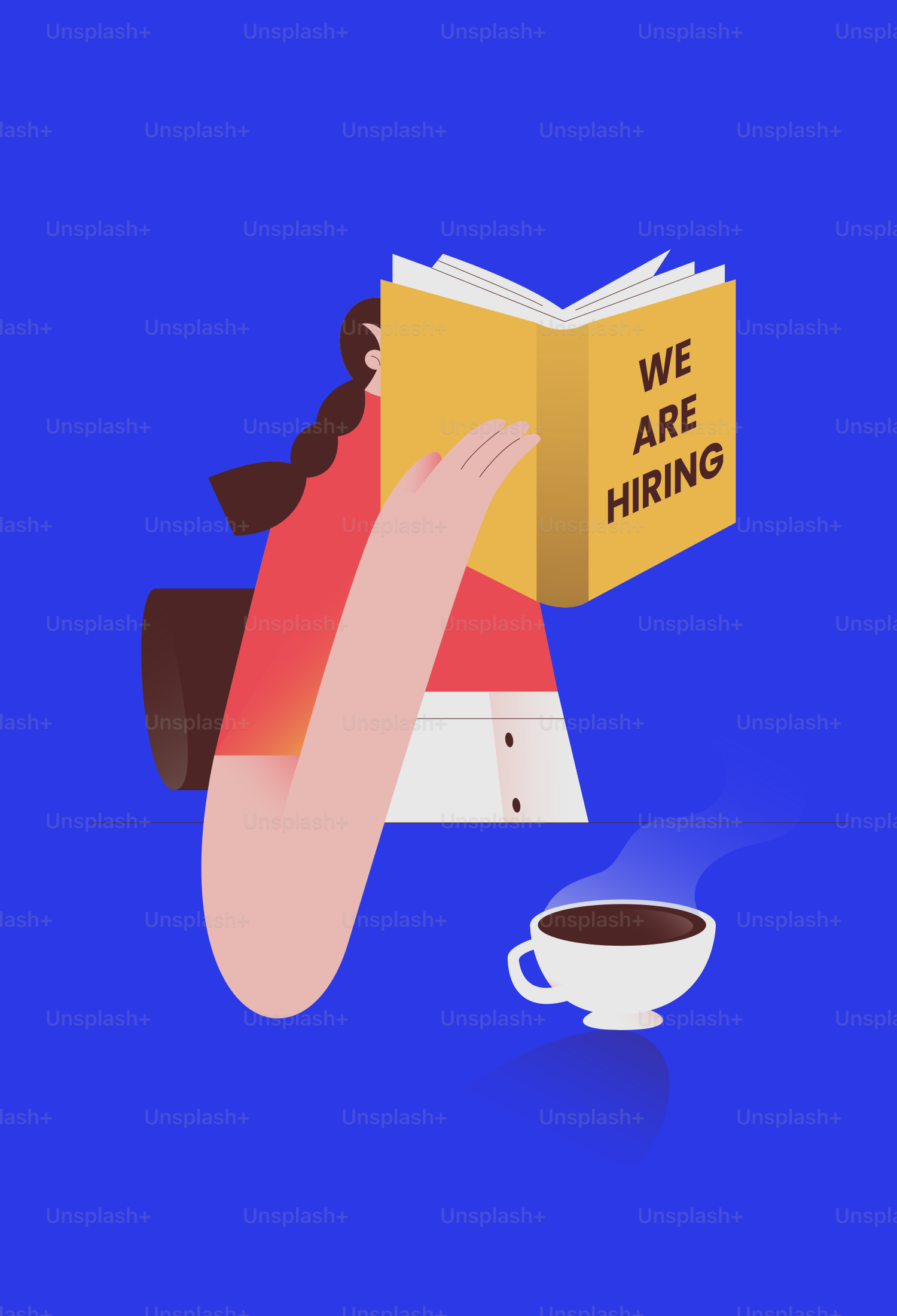 Une personne qui lit un livre qui dit « nous recrutons ».