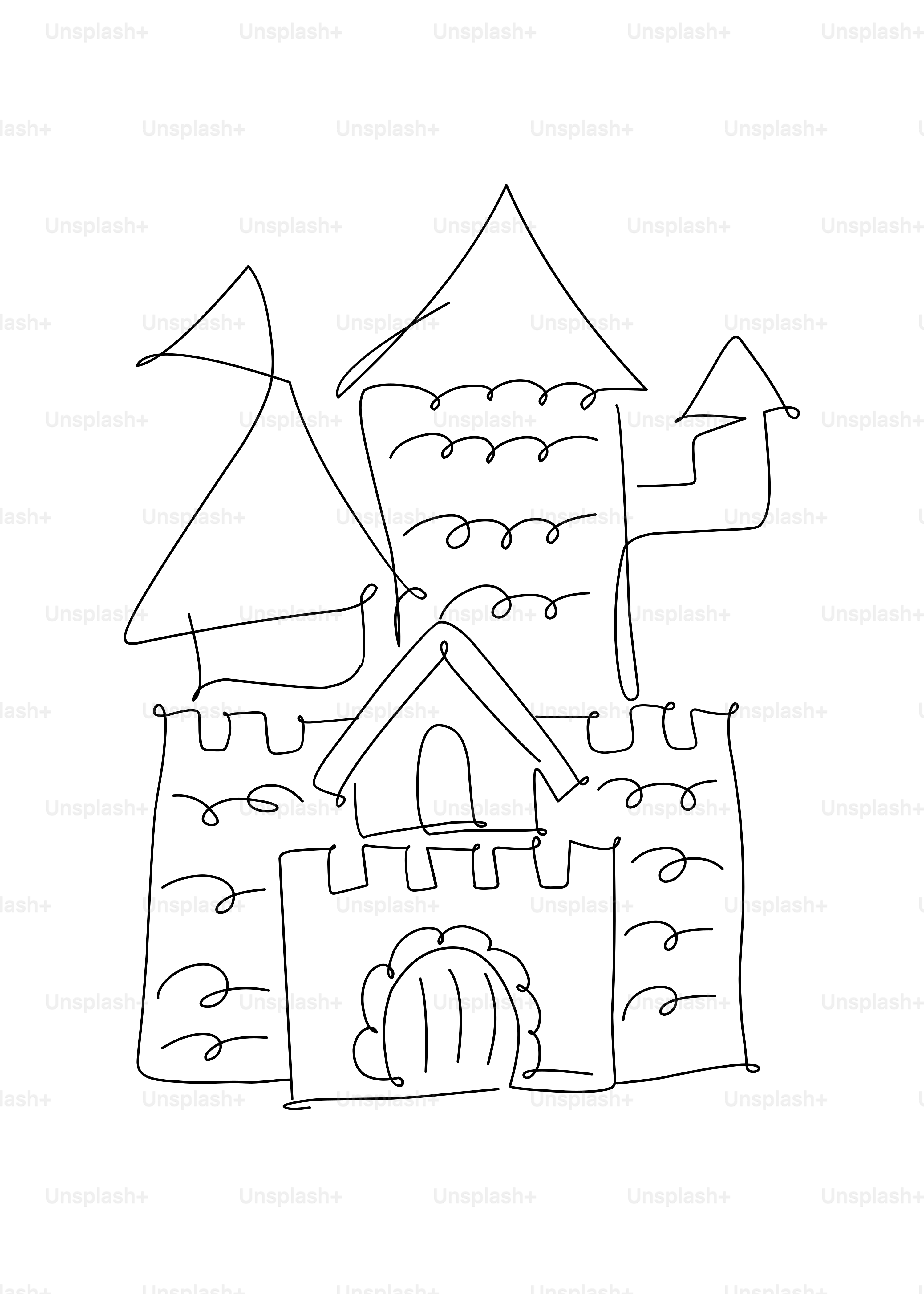 A whimsical castle drawn with a single continuous line.