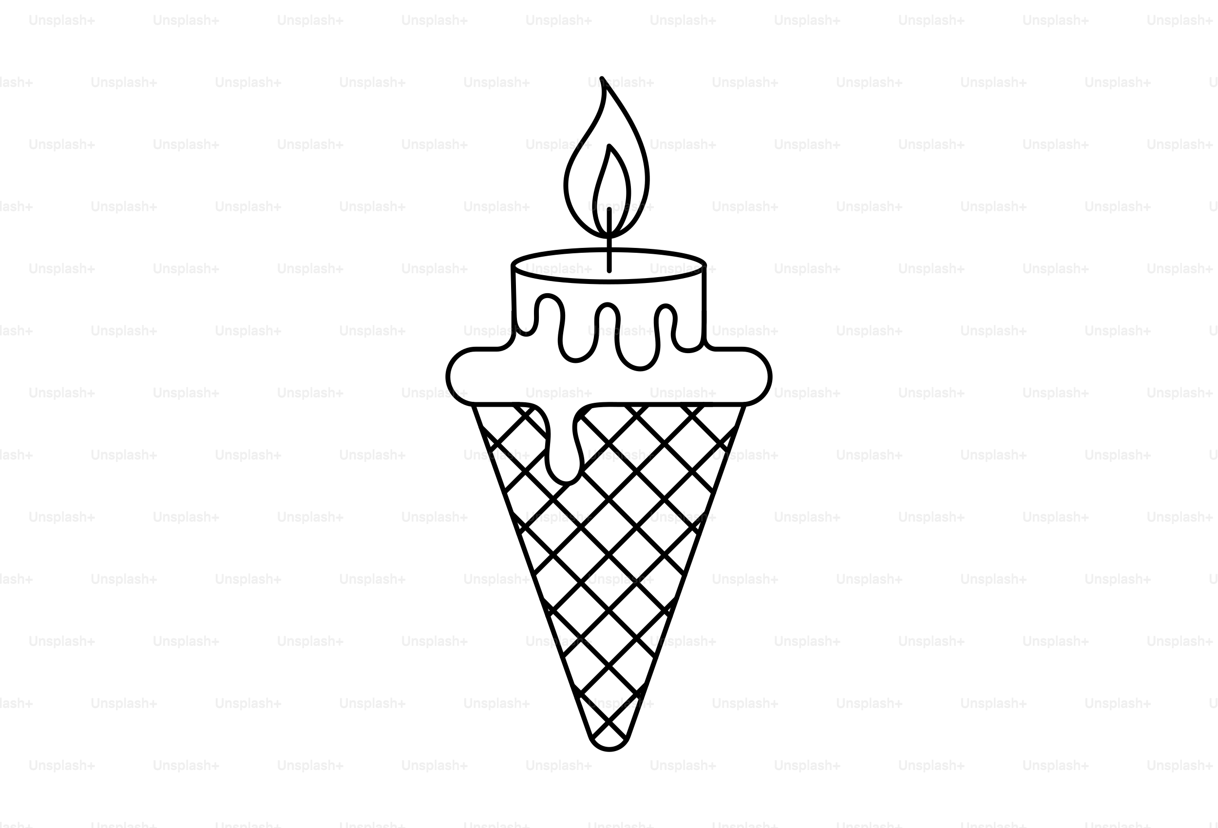 Ice cream cone with a lit candle