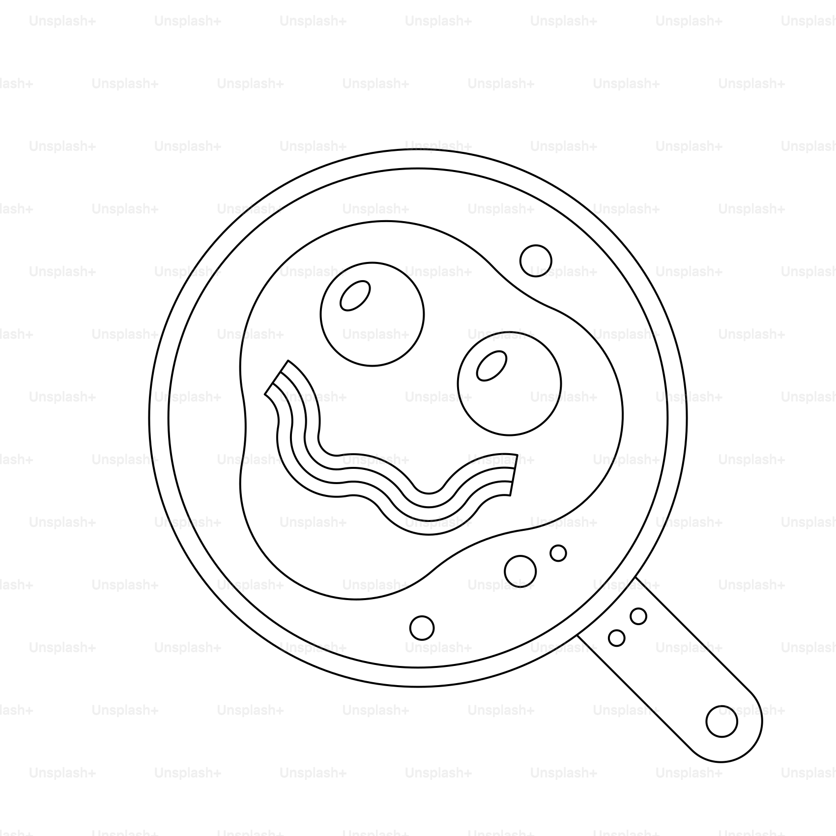 Fried eggs and bacon cooking in a pan.