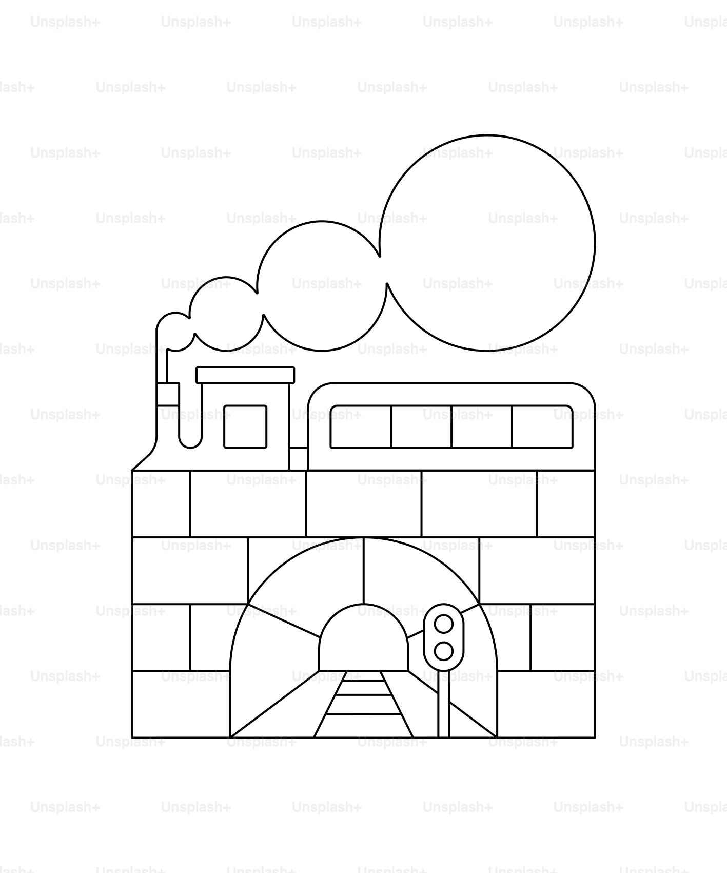 A simple line drawing of a train entering a tunnel