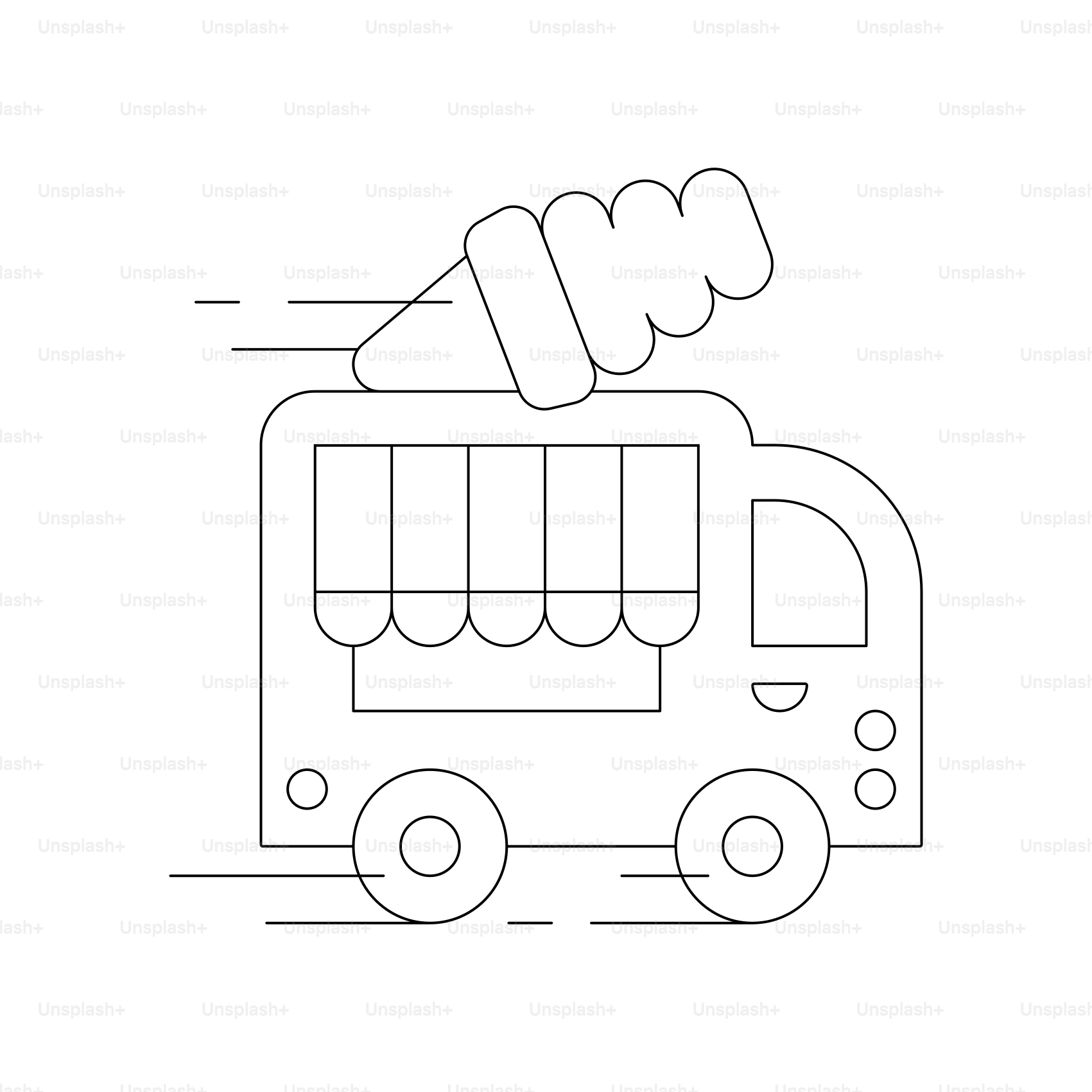 Outline of an ice cream truck with motion lines