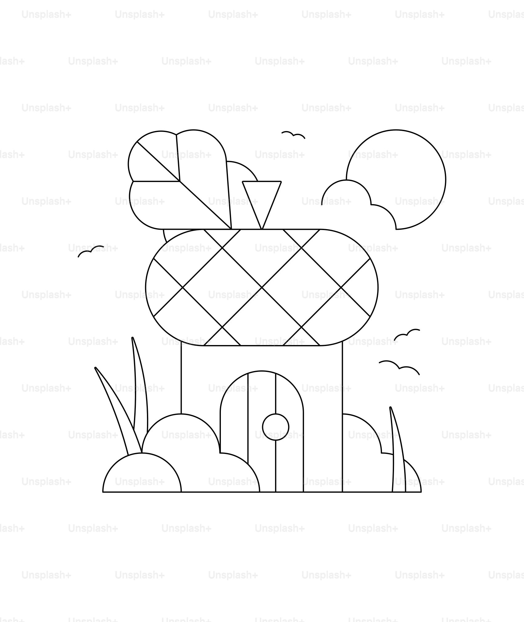 Stylized acorn house with whimsical elements