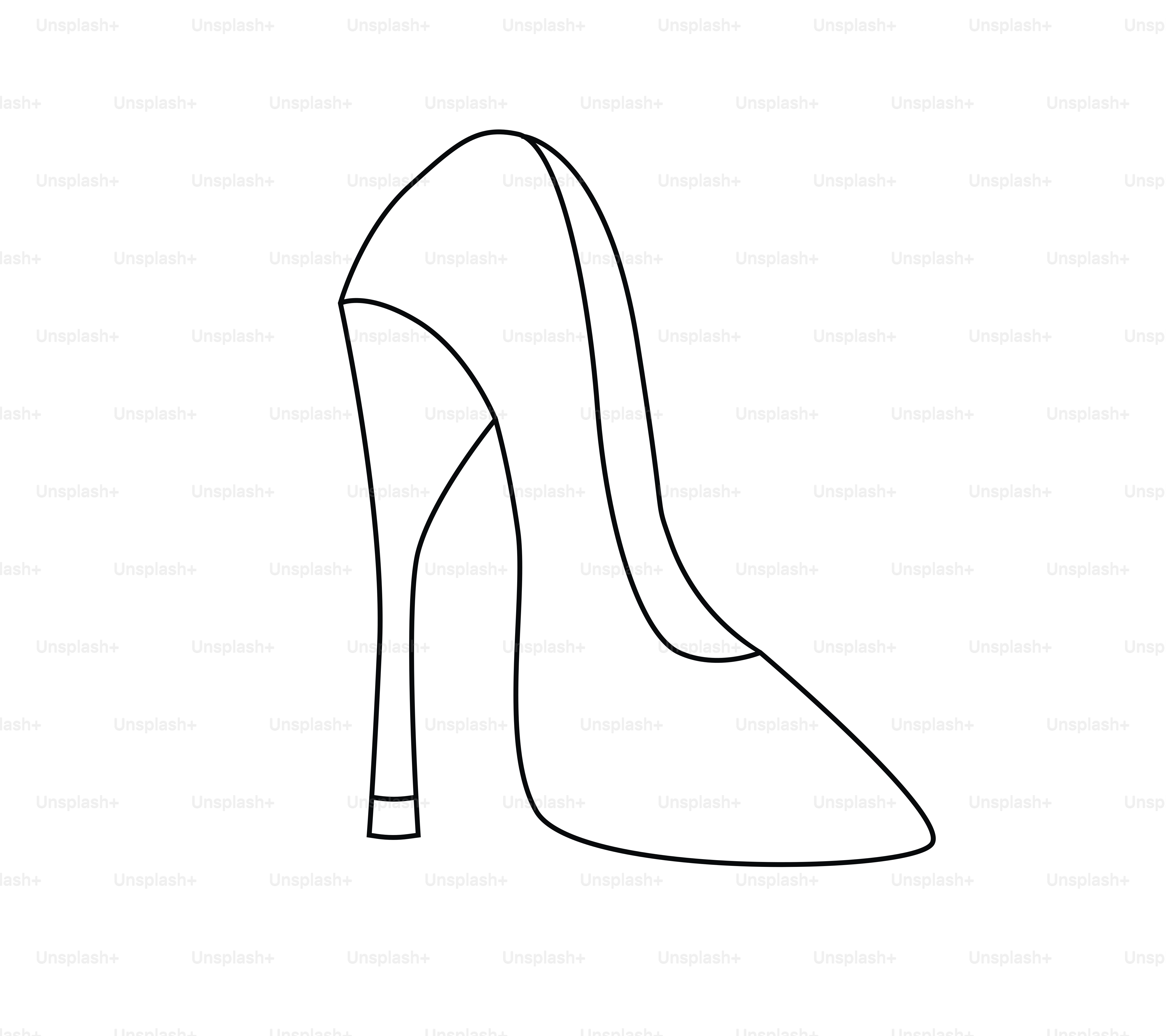 Outline of a high-heeled shoe on white background