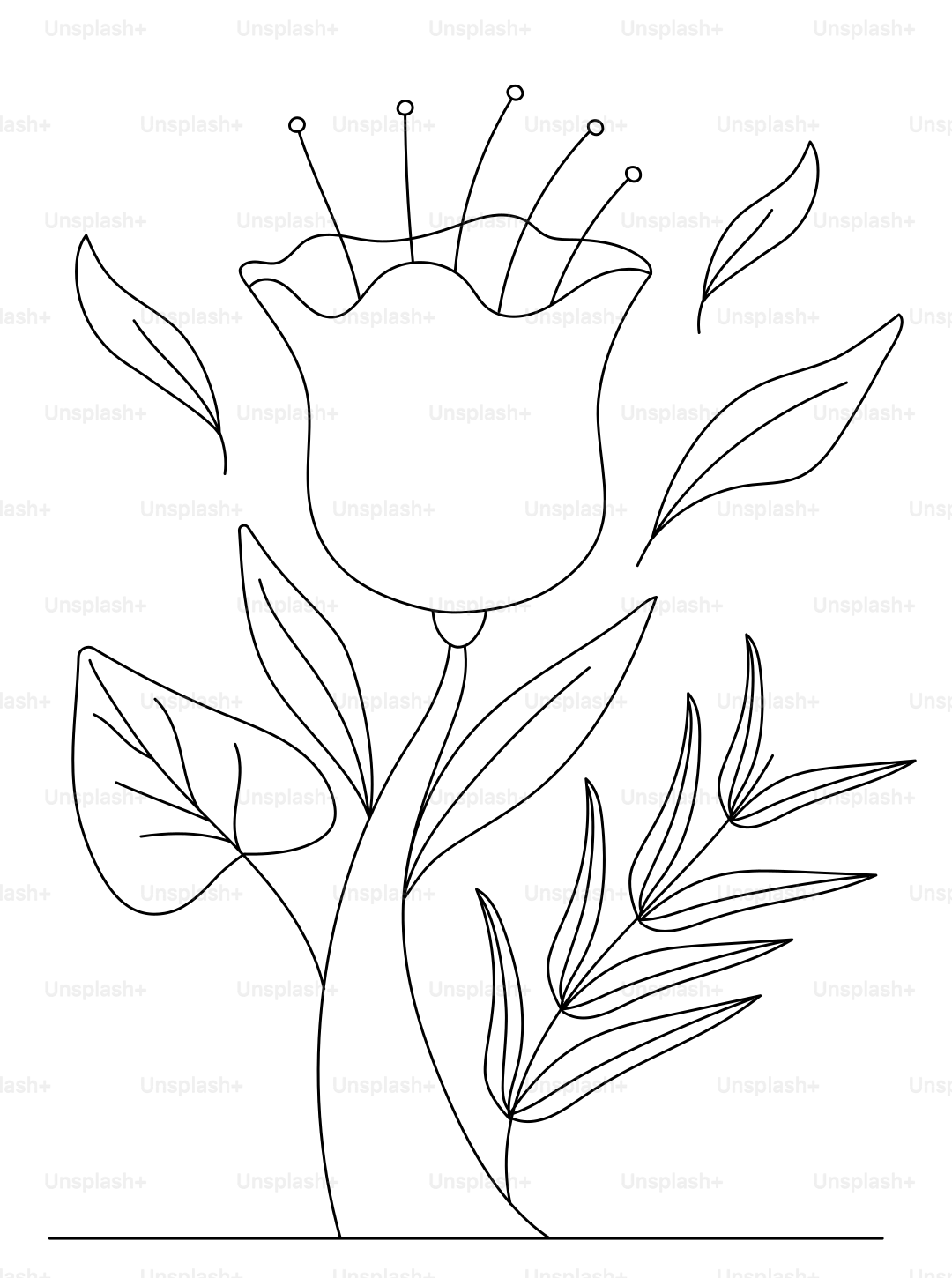 Profilo stilizzato di un fiore in fiore con le foglie.